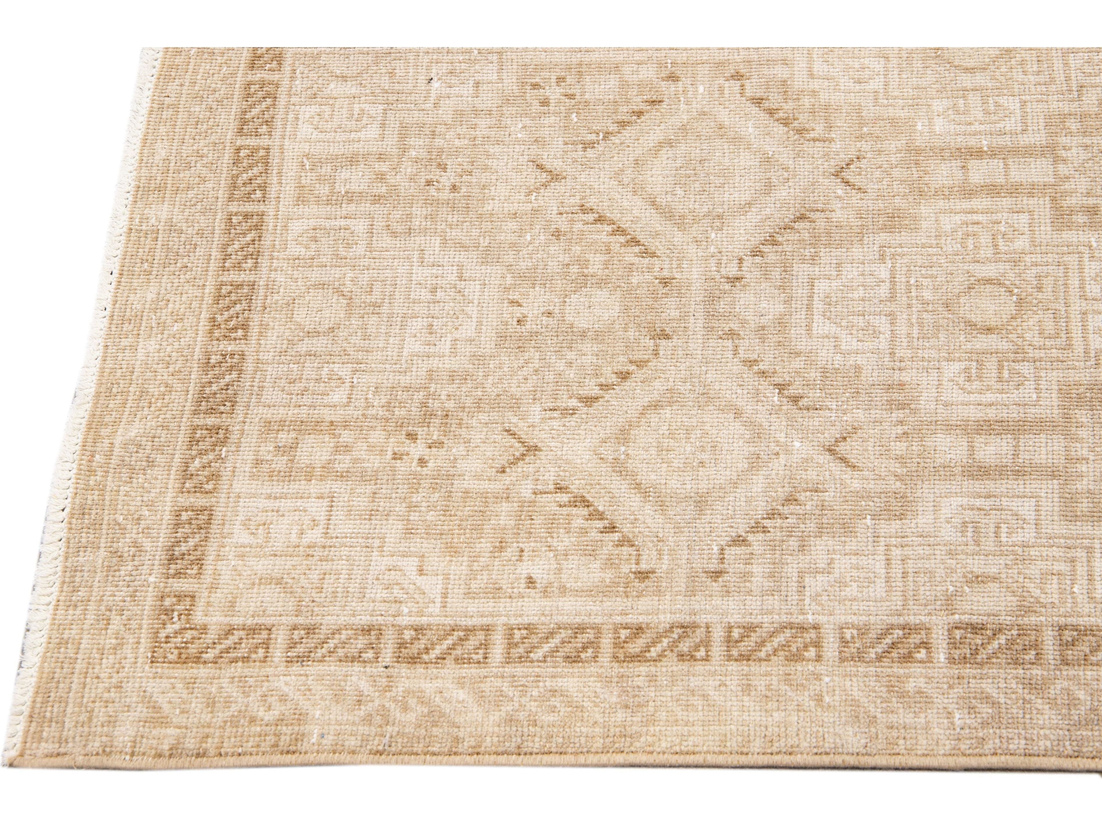 Antique Sivas Handmade Allover Motif Beige Wool Runner