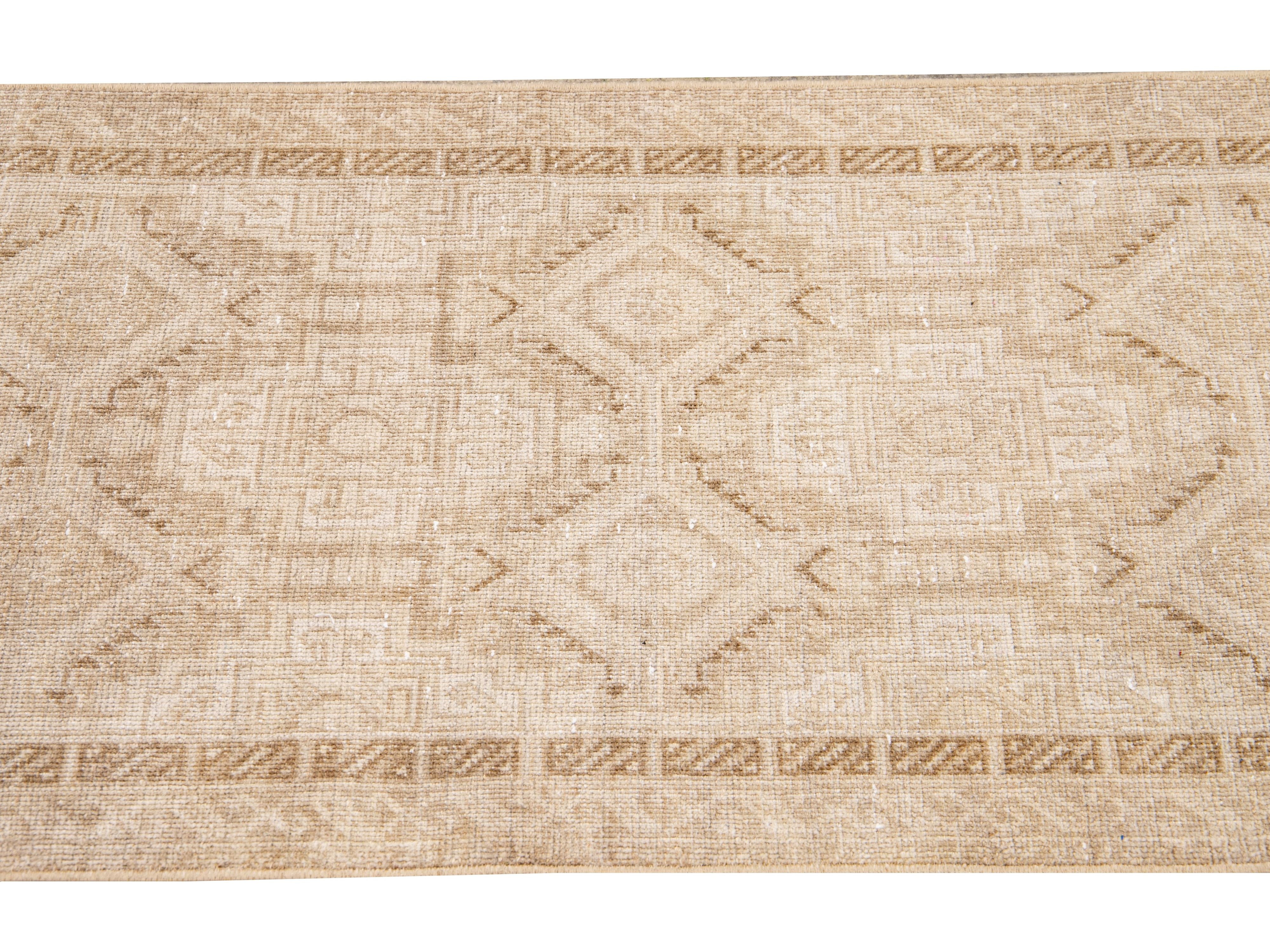 Antique Sivas Handmade Allover Motif Beige Wool Runner