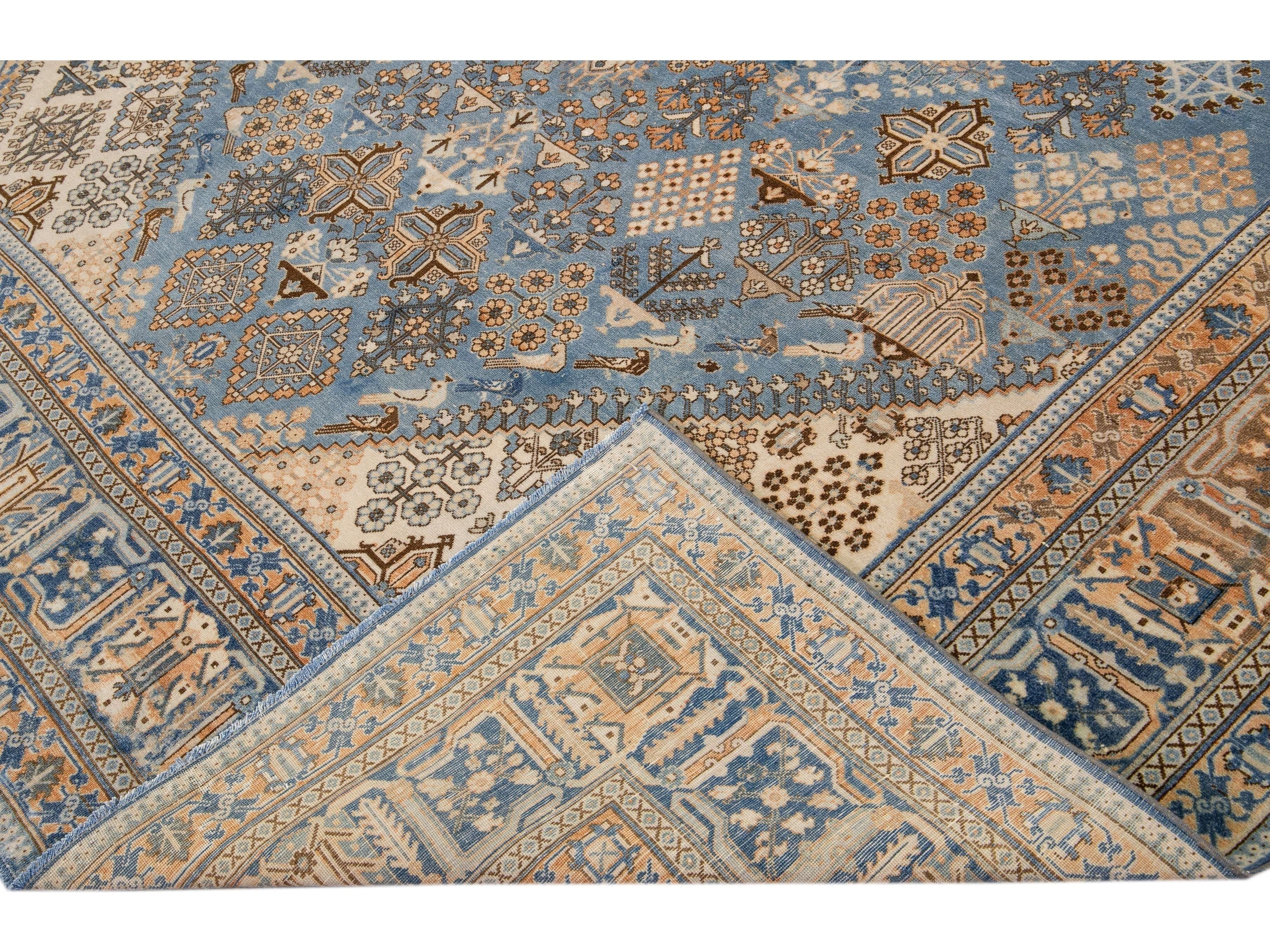 Antique Tabriz Blue Handmade Designed Persian Wool Rug