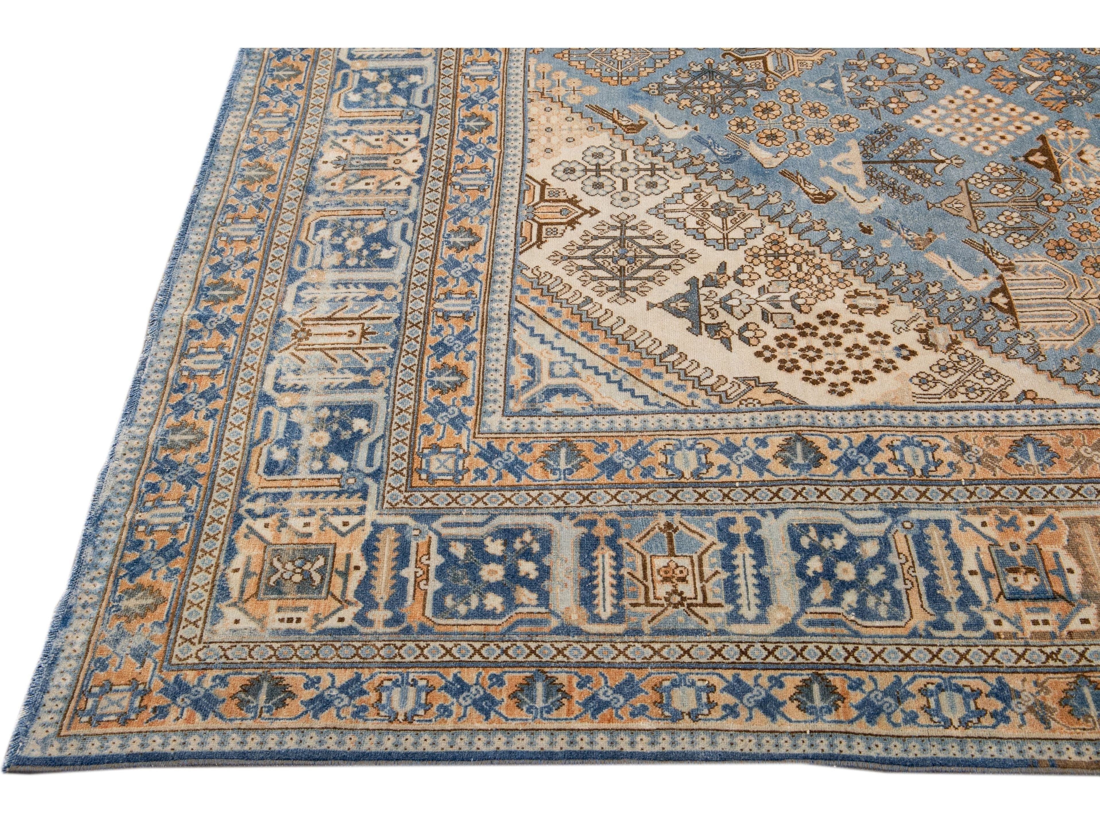 Antique Tabriz Blue Handmade Designed Persian Wool Rug