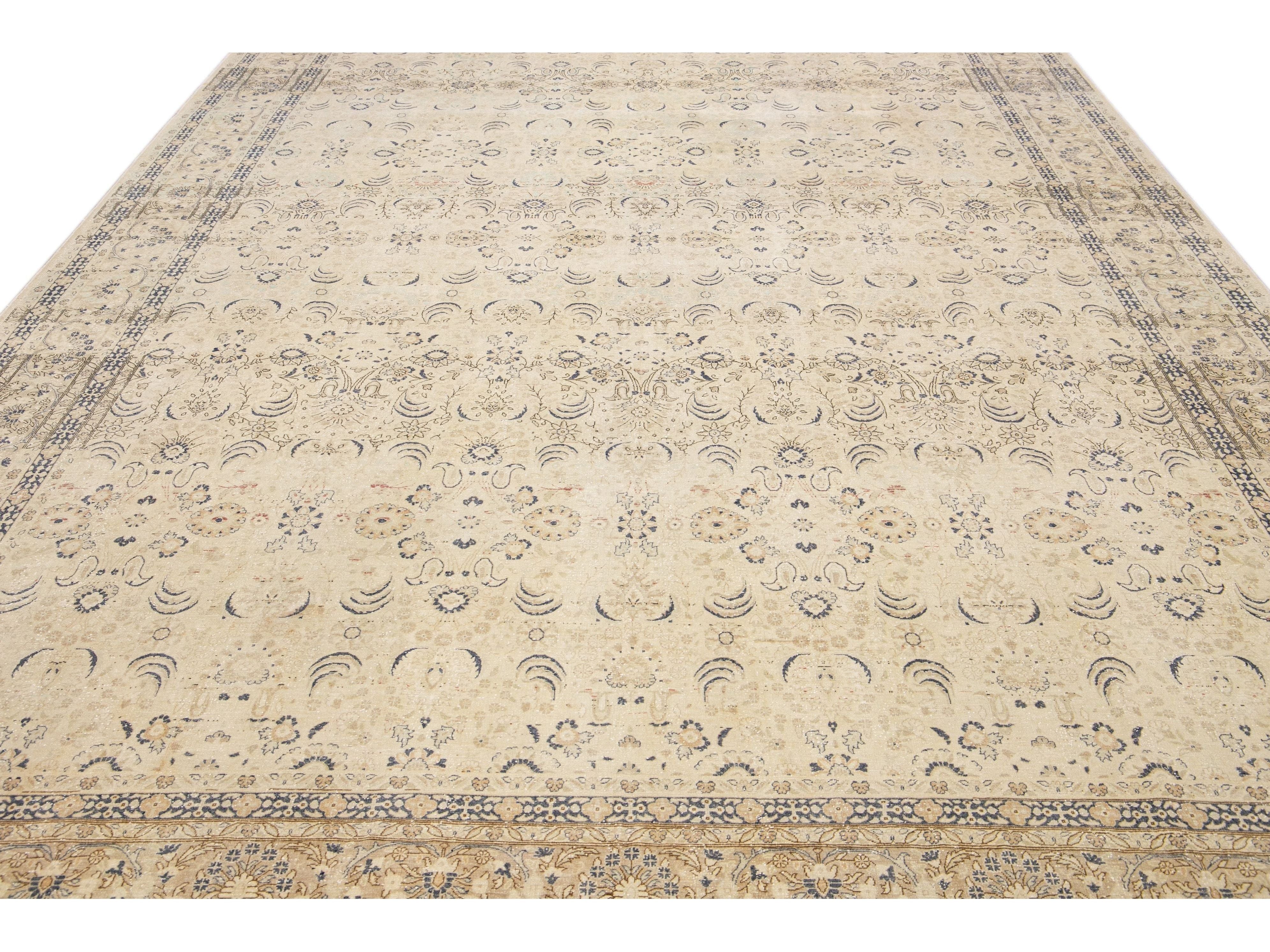 Antique Sivas Handmade Allover Motif Beige Oversize Wool Rug