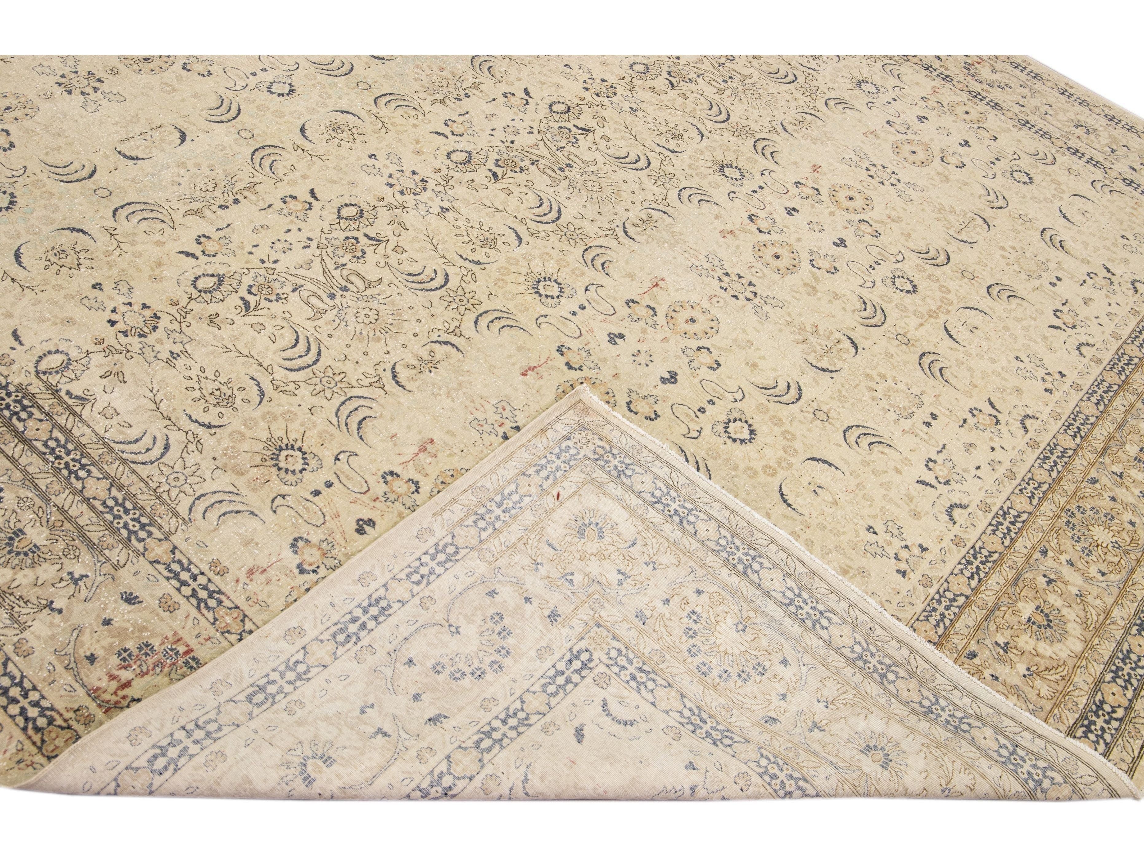 Antique Sivas Handmade Allover Motif Beige Oversize Wool Rug