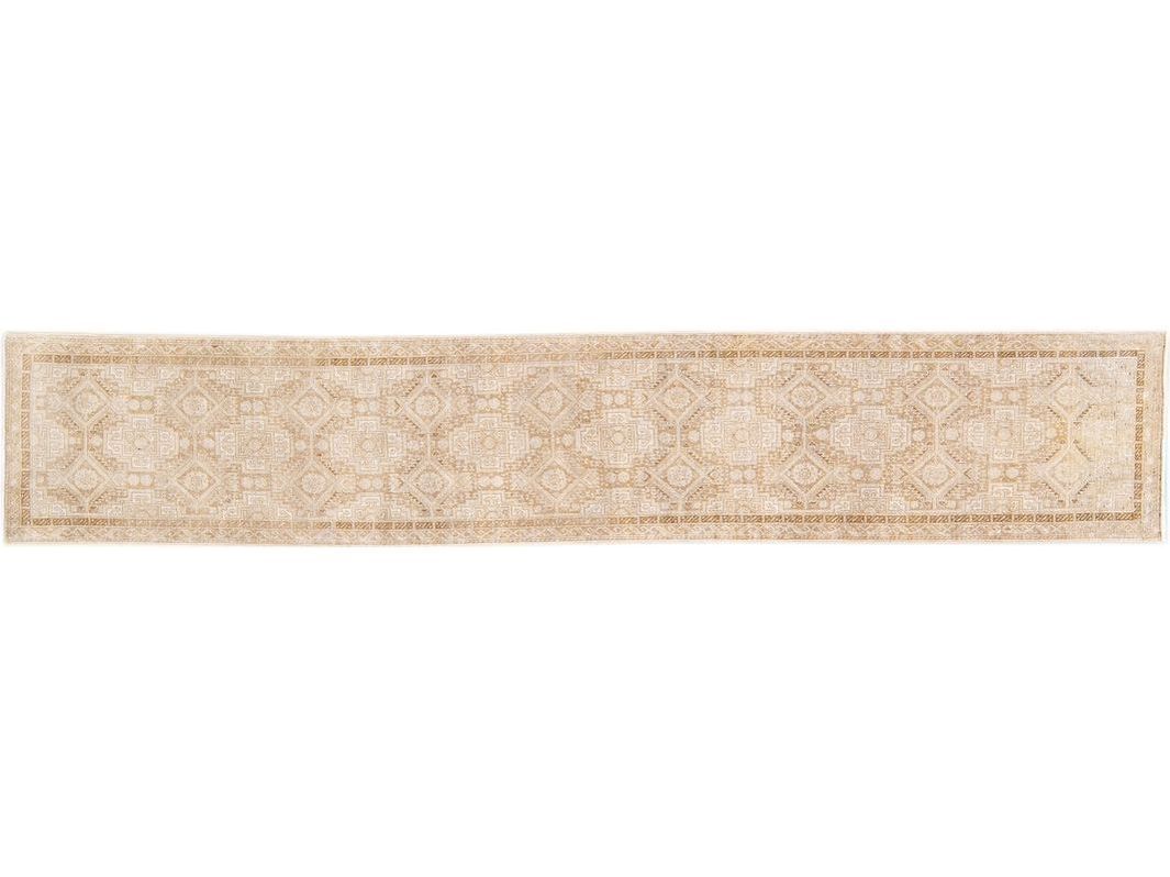 Antique Sivas Handmade Geometric Motif Beige Wool Runner