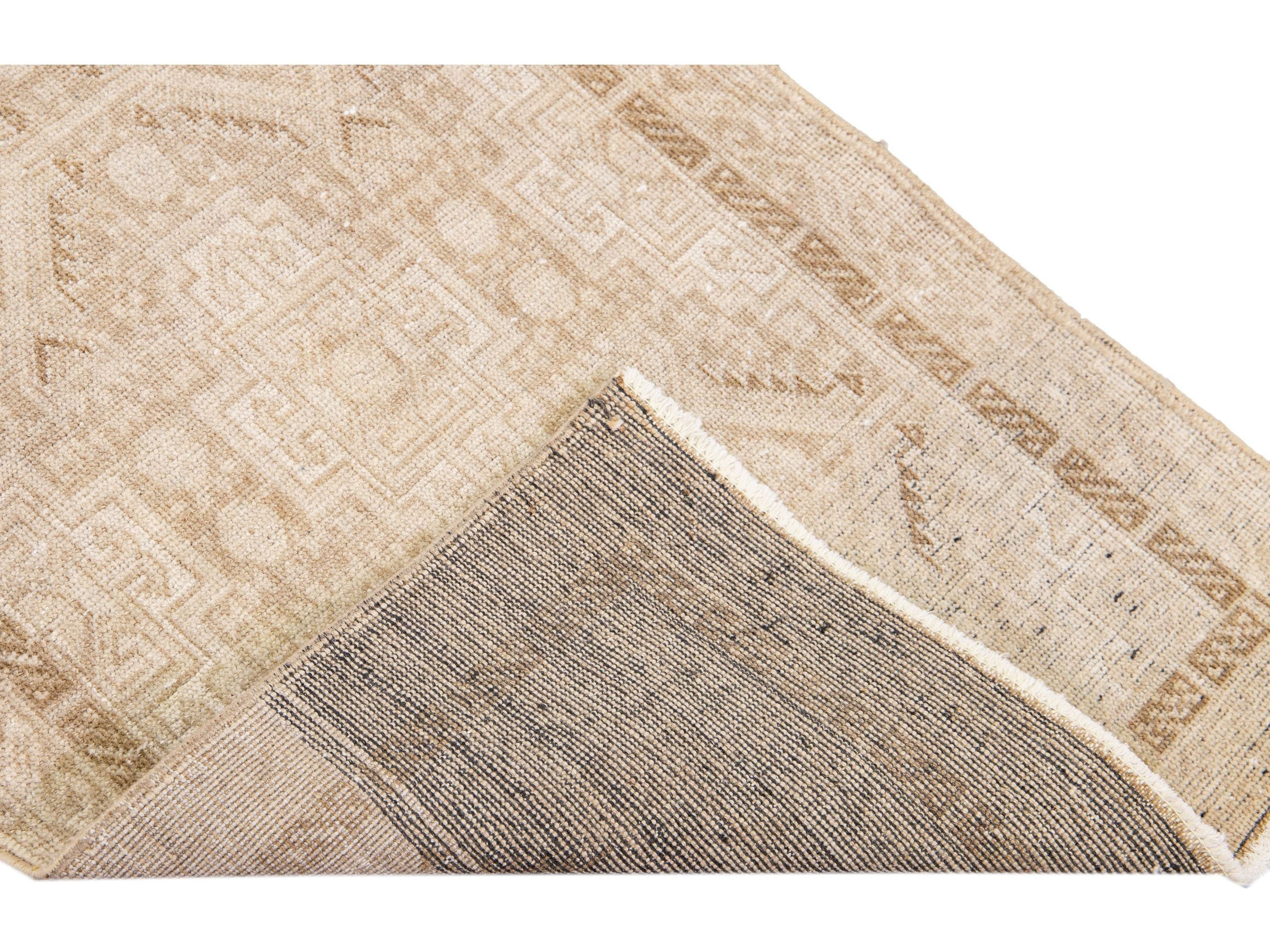 Antique Sivas Handmade Geometric Motif Beige Wool Runner