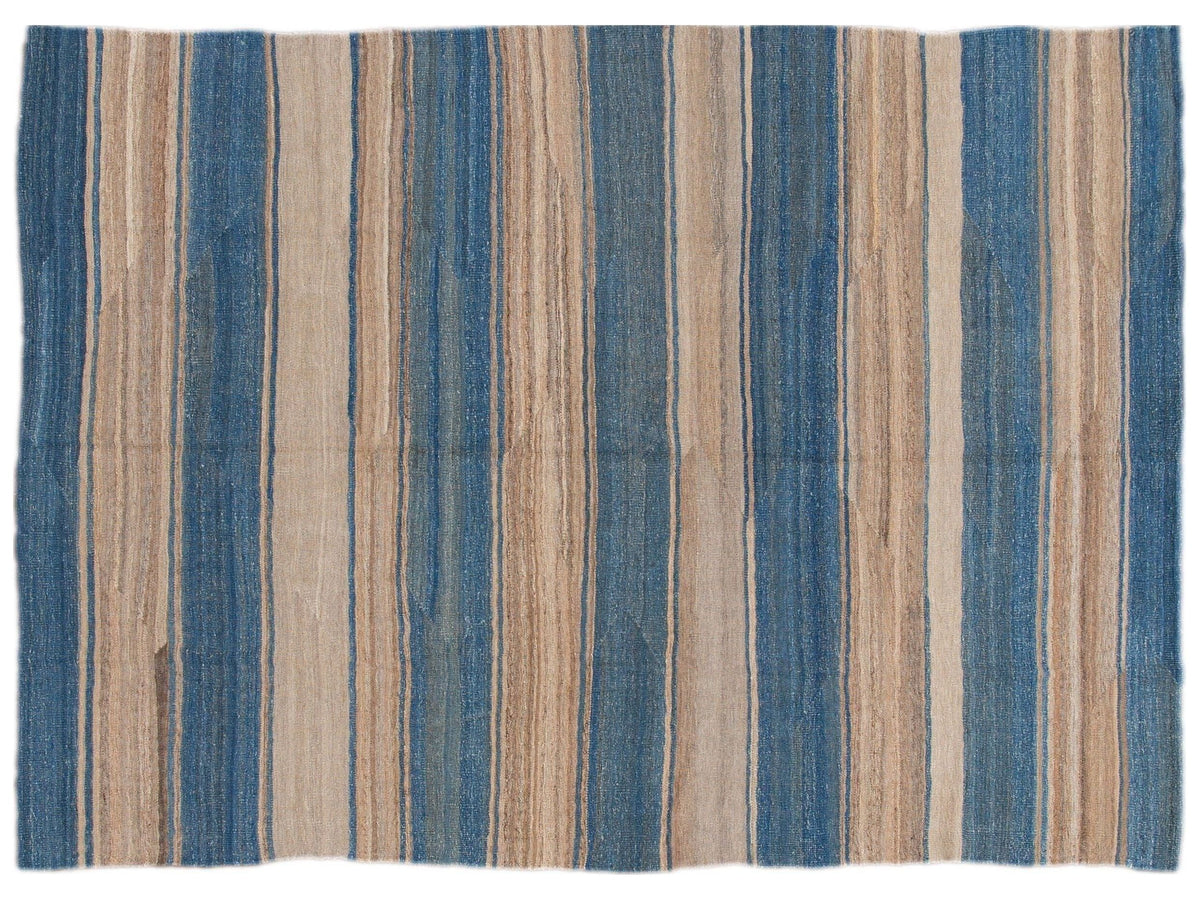 Modern Striped Flat-Weave Wool Rug 7 X 10