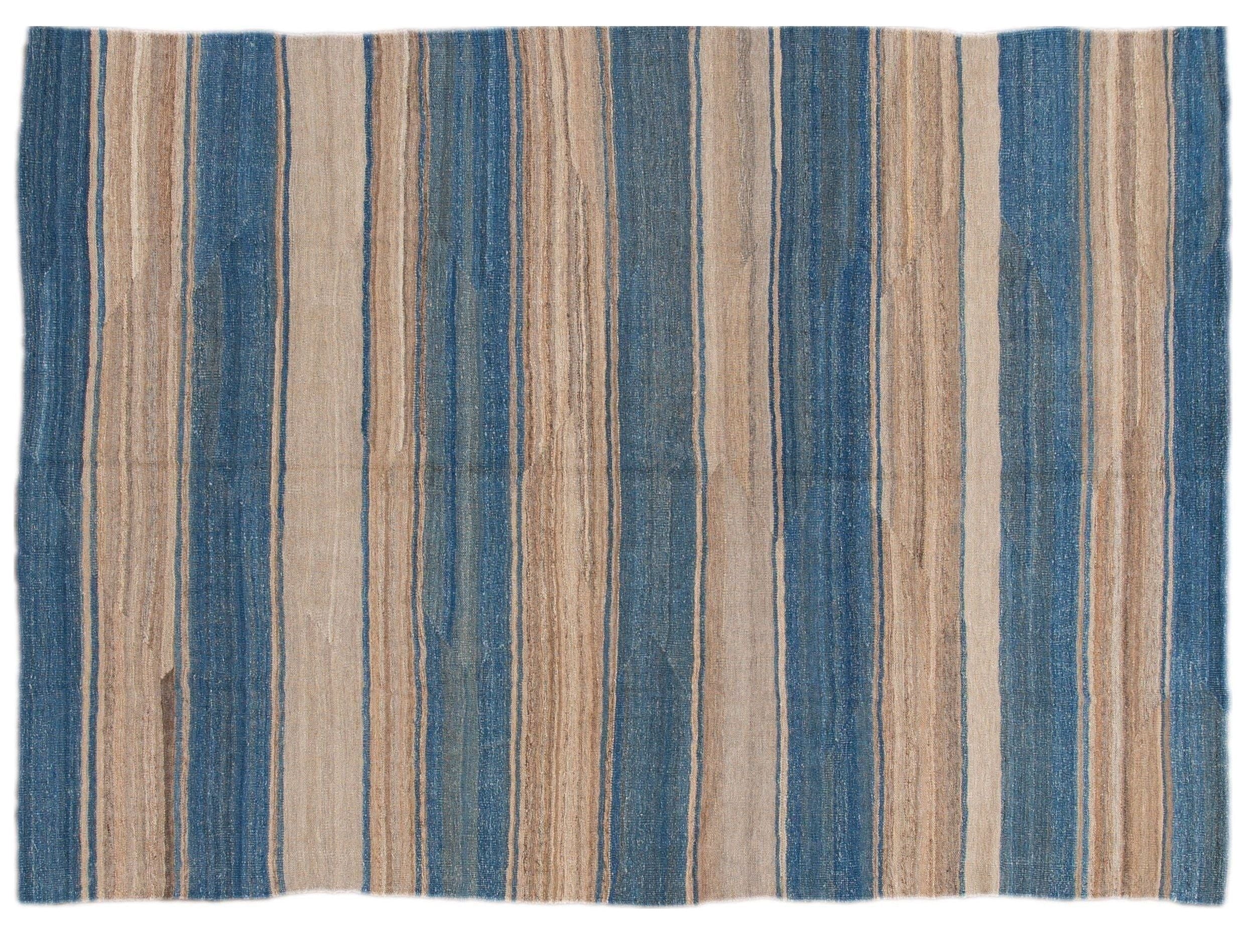 Modern Striped Flat-Weave Wool Rug 7 X 10