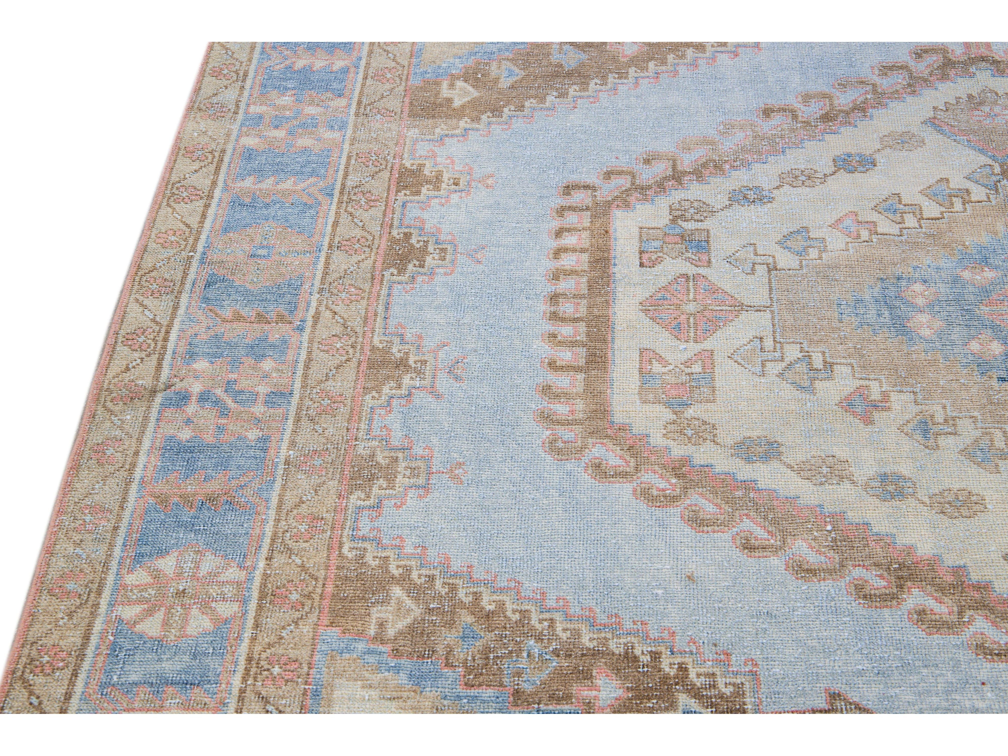 Vintage Malayer Handmade Medallion Designed Blue Wool Rug