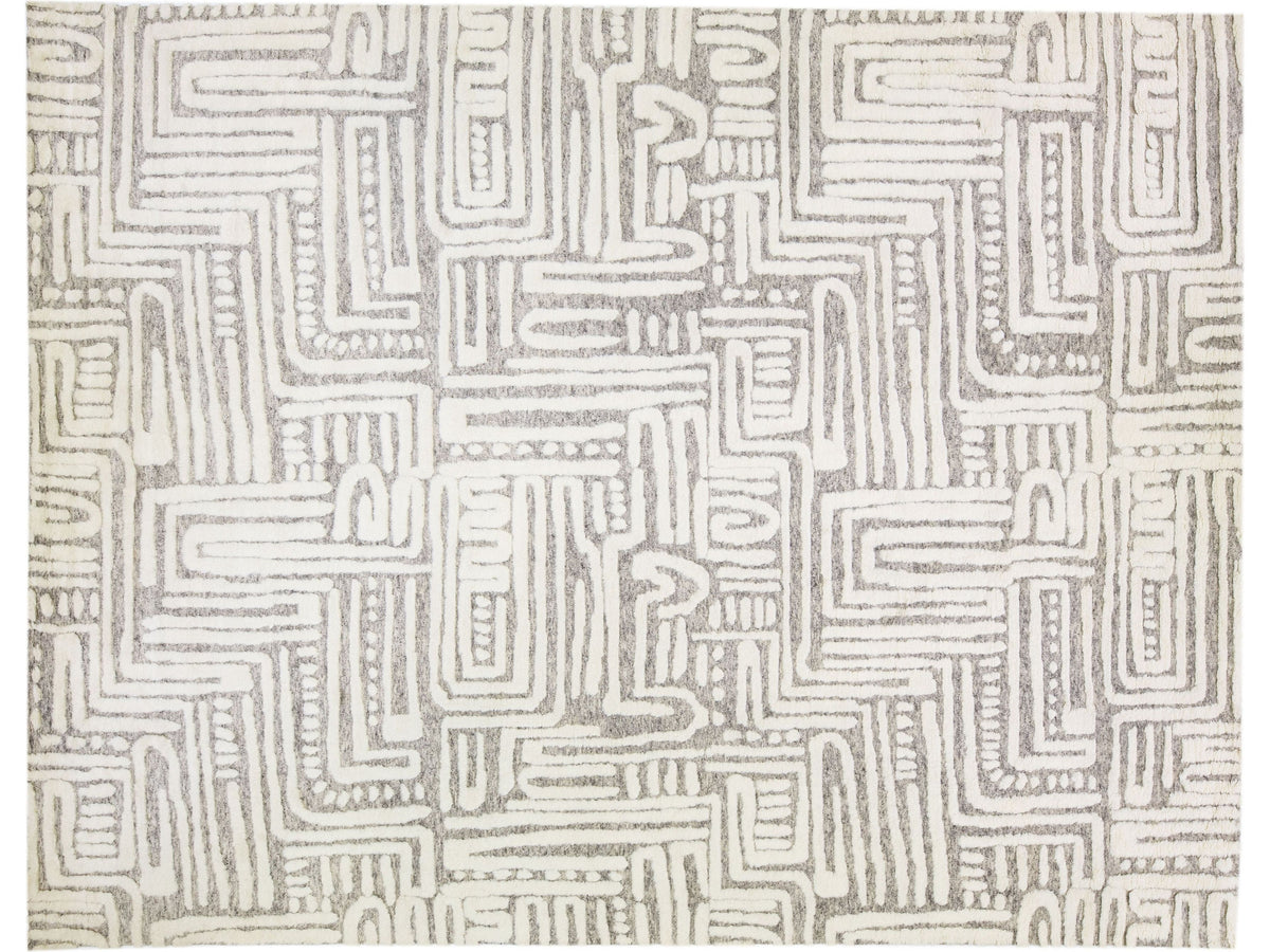 Modern Abstract Moroccan Wool Rug 14 X 18