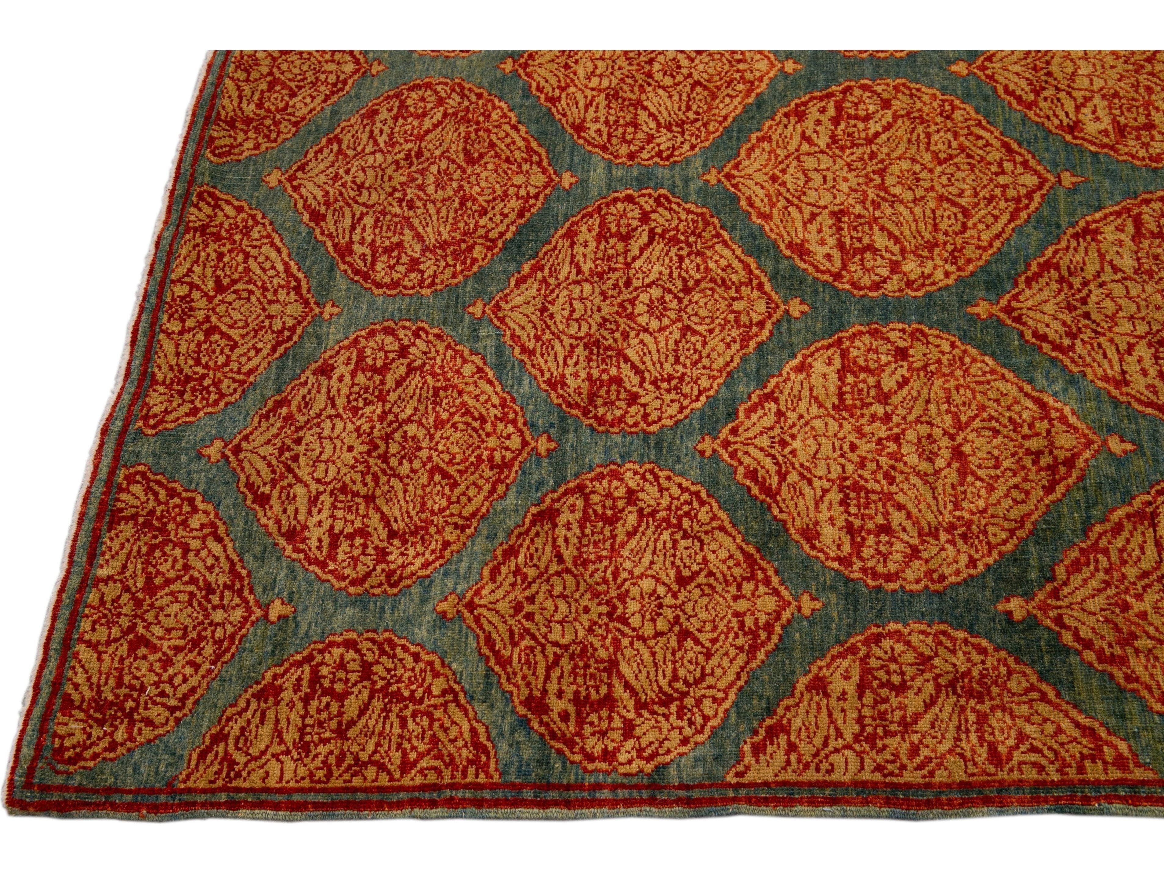 Blue Transitional Sari Silk Handmade Rusted Floral Pattern Designed Runner