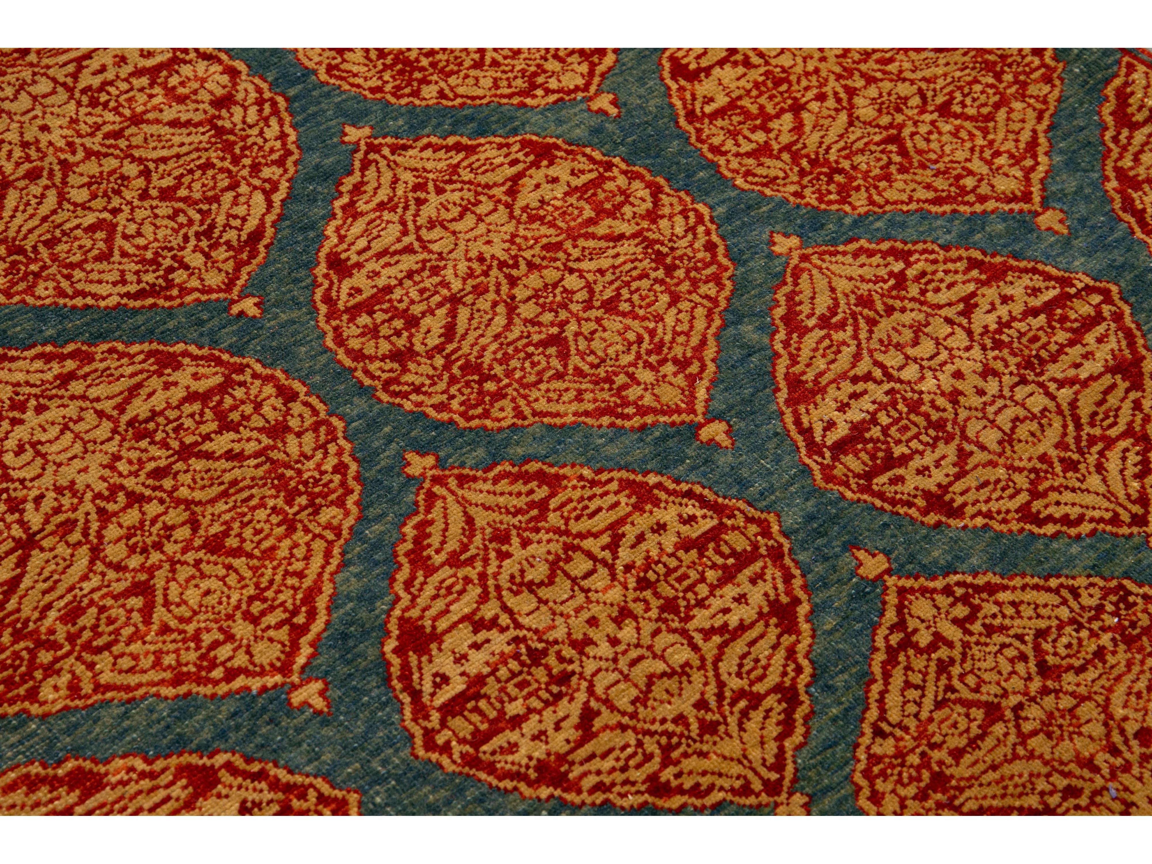 Blue Transitional Sari Silk Handmade Rusted Floral Pattern Designed Runner