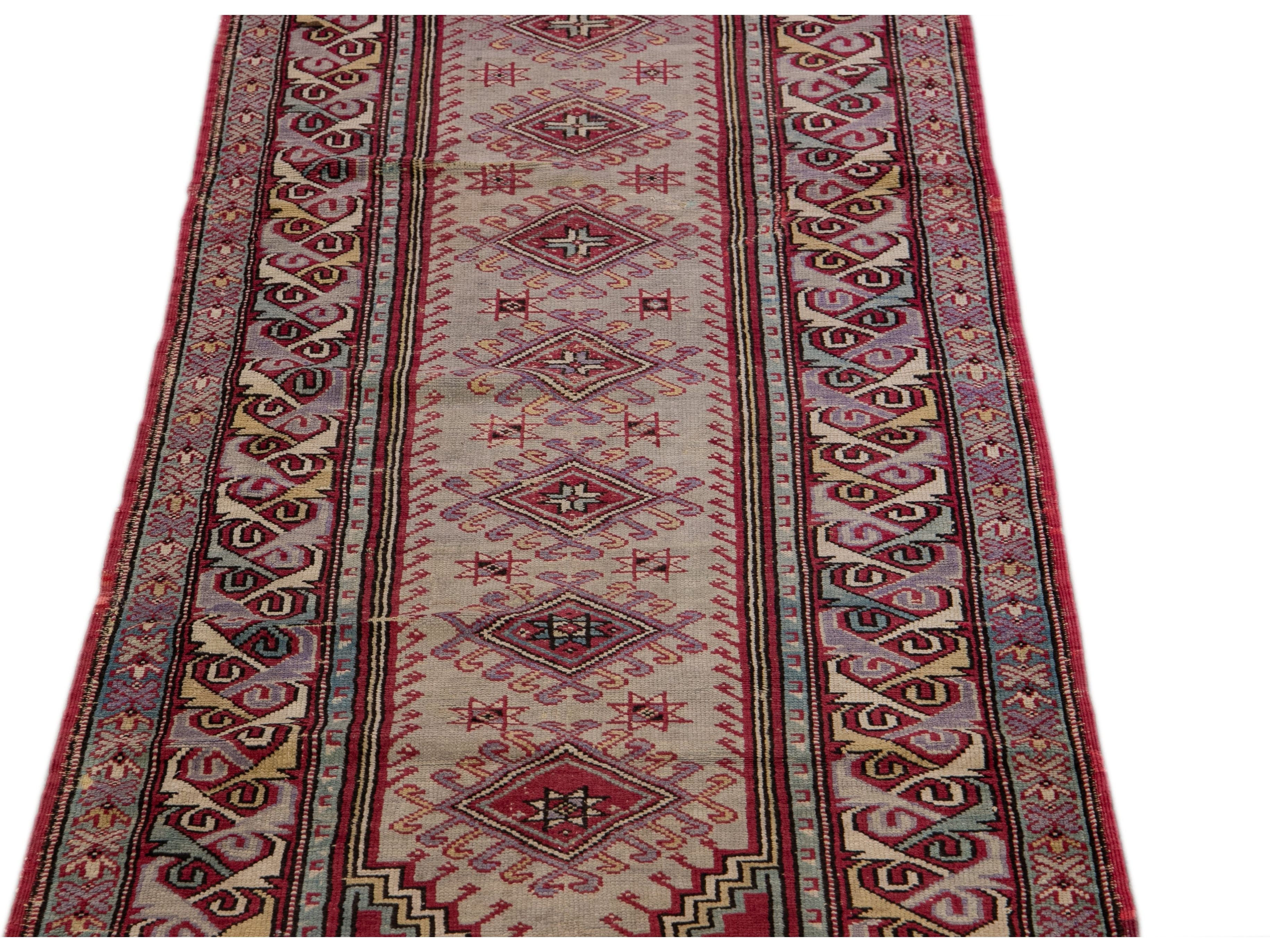 Antique Sivas Handmade Multicolor Geometric Wool Runner