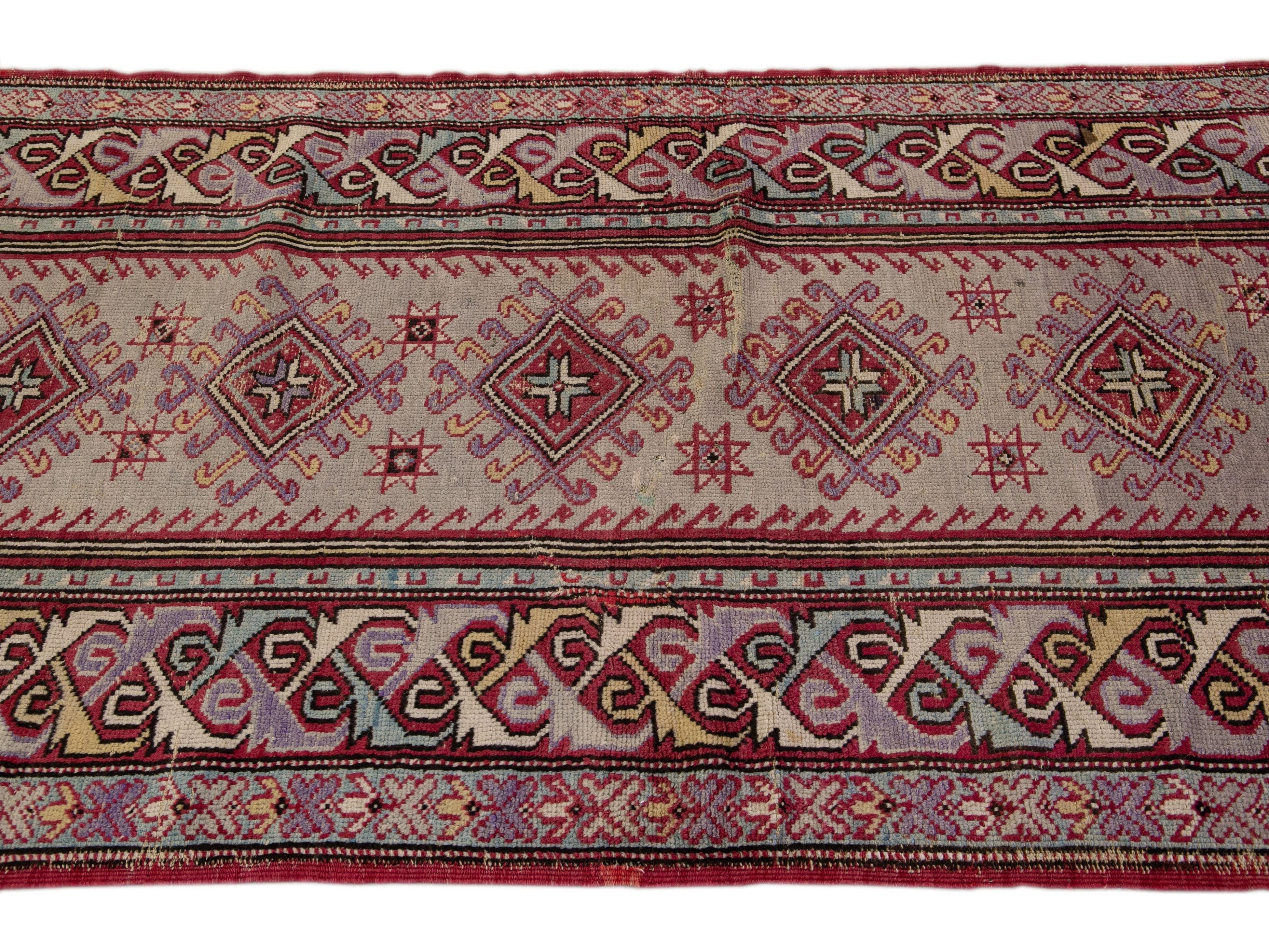Antique Sivas Handmade Multicolor Geometric Wool Runner