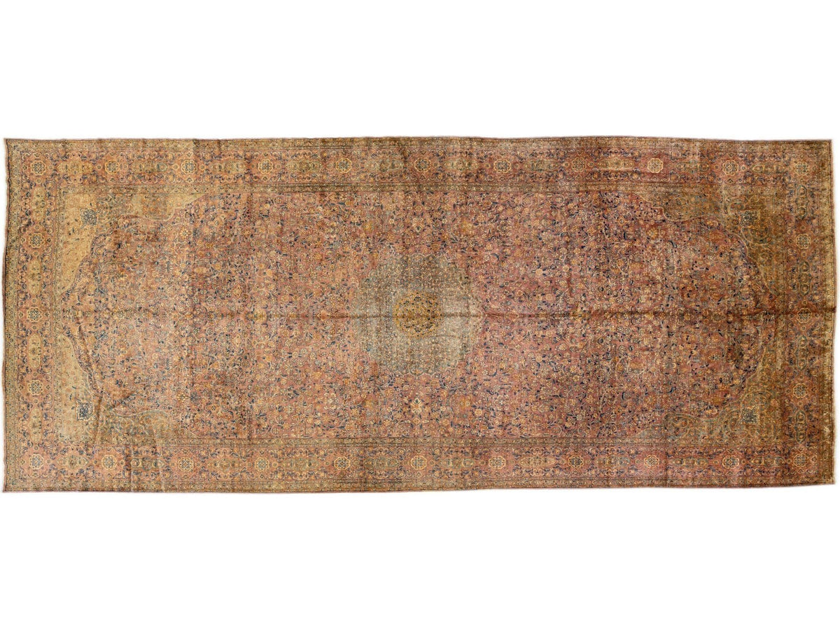 Antique Kerman Wool Rug 8 X 21