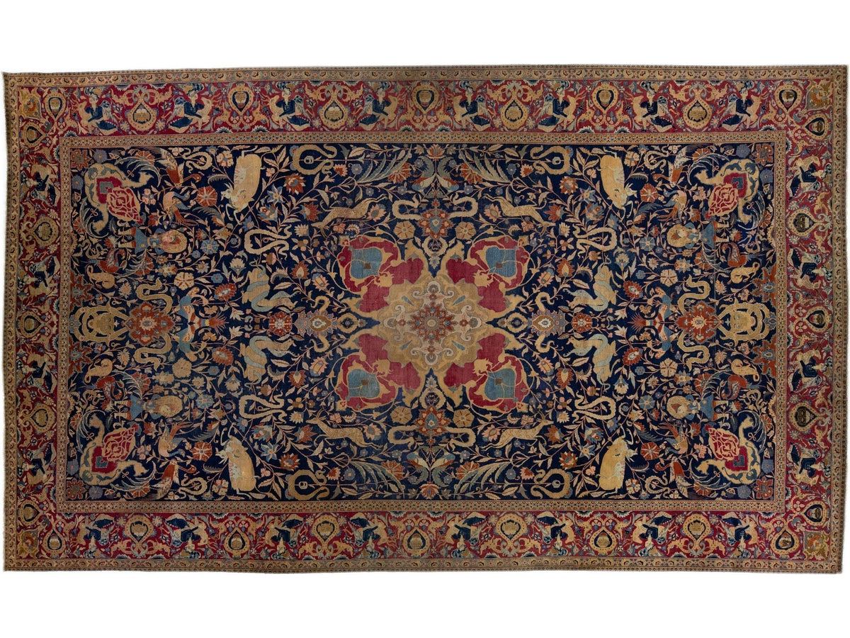 Antique Tabriz Wool Rug 12 X 21