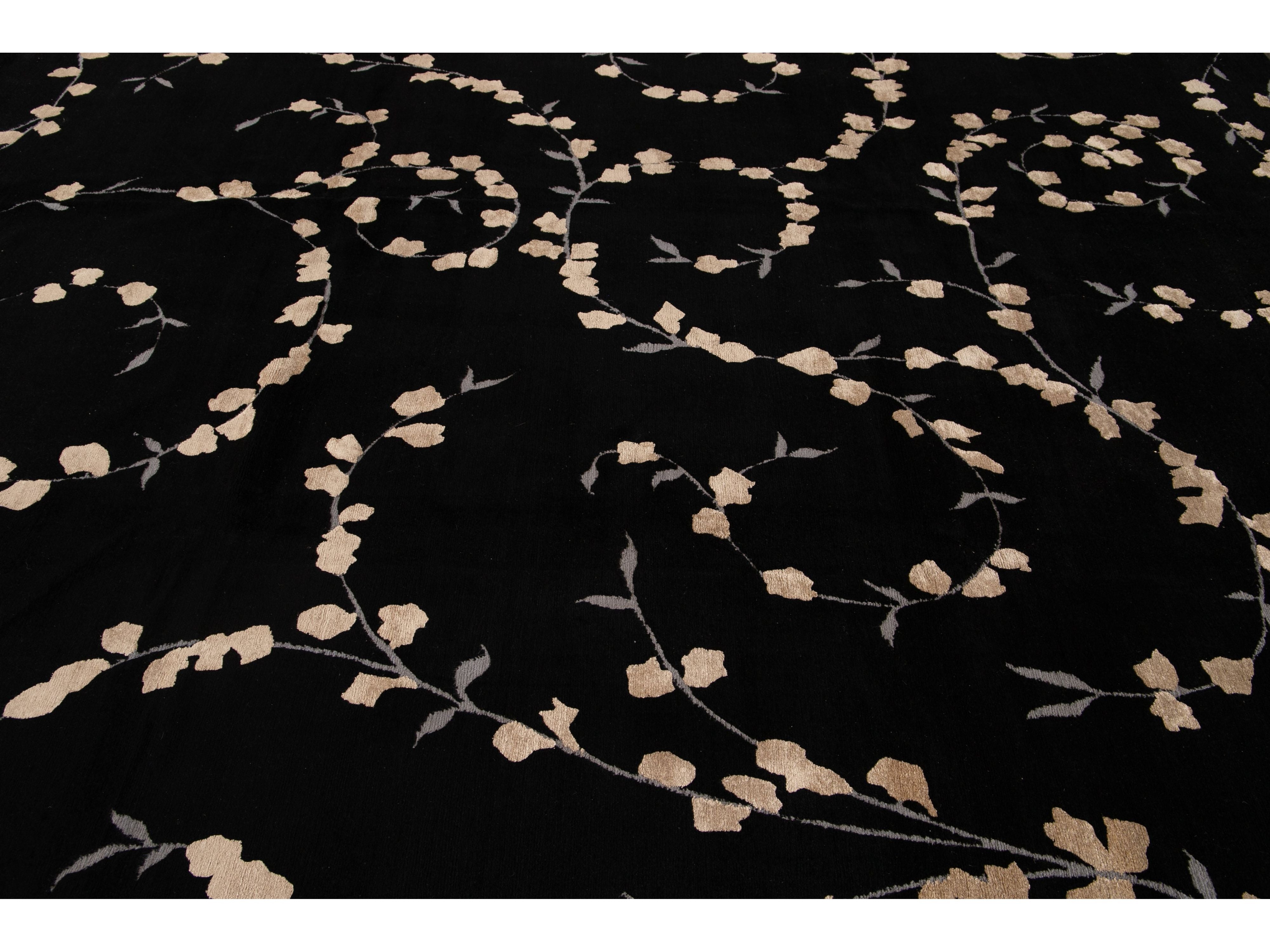 Transitional Tibetan Wool and Silk Rug 9 X 12