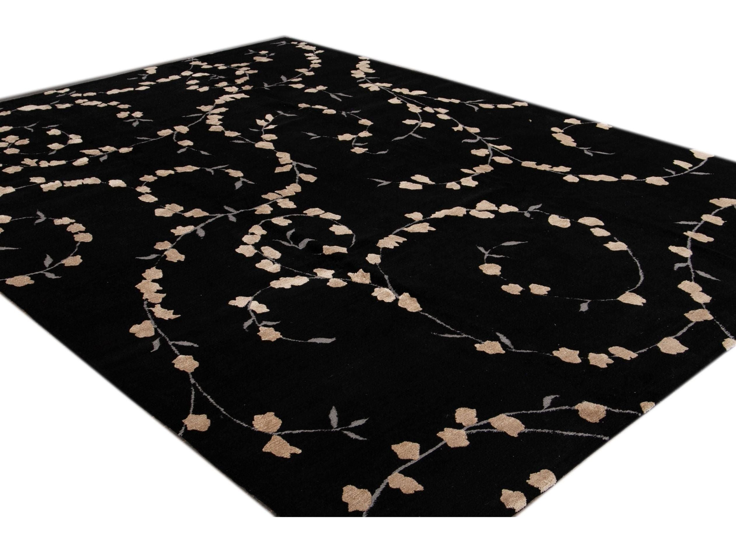 Transitional Tibetan Wool and Silk Rug 9 X 12