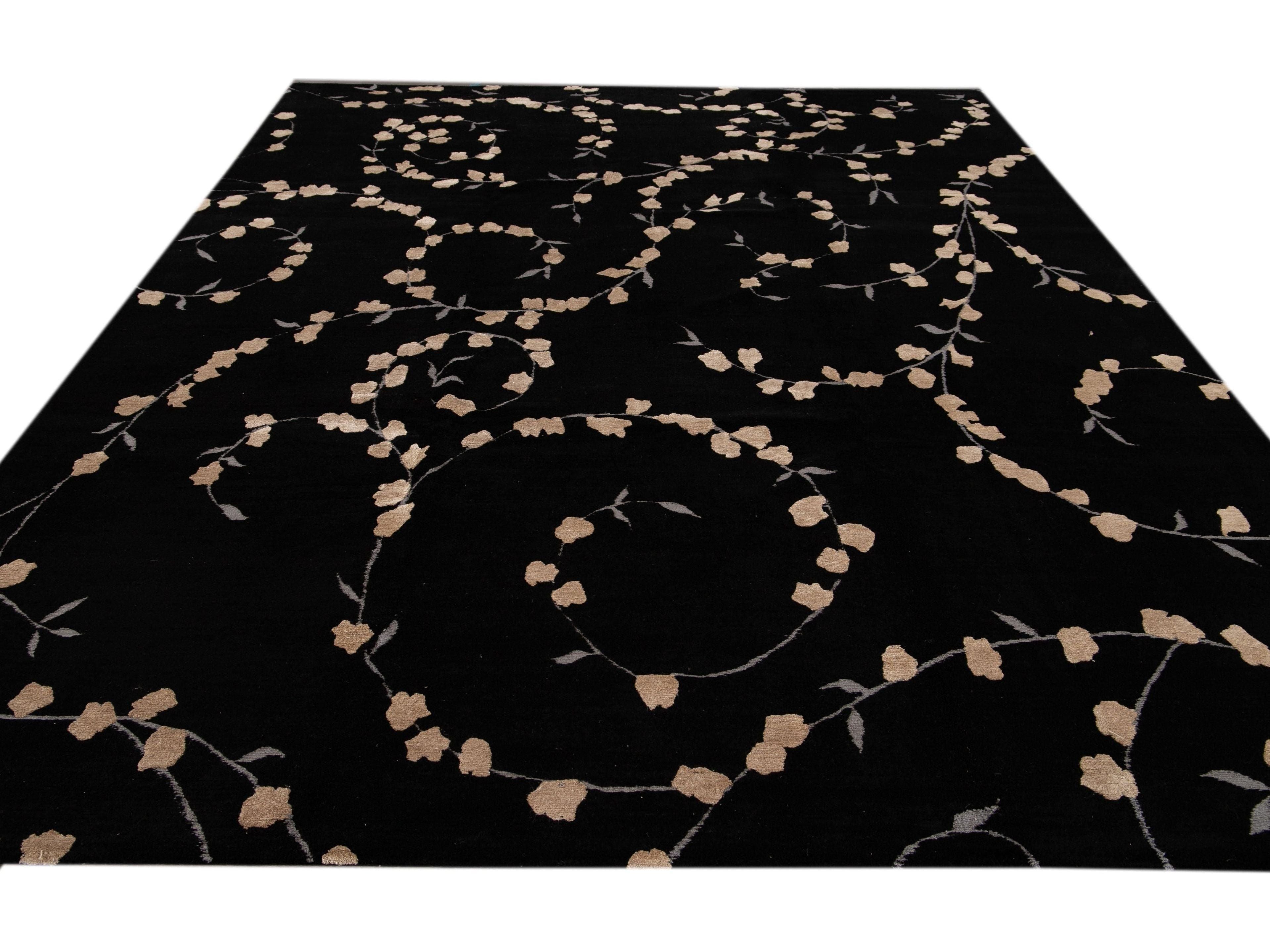 Transitional Tibetan Wool and Silk Rug 9 X 12