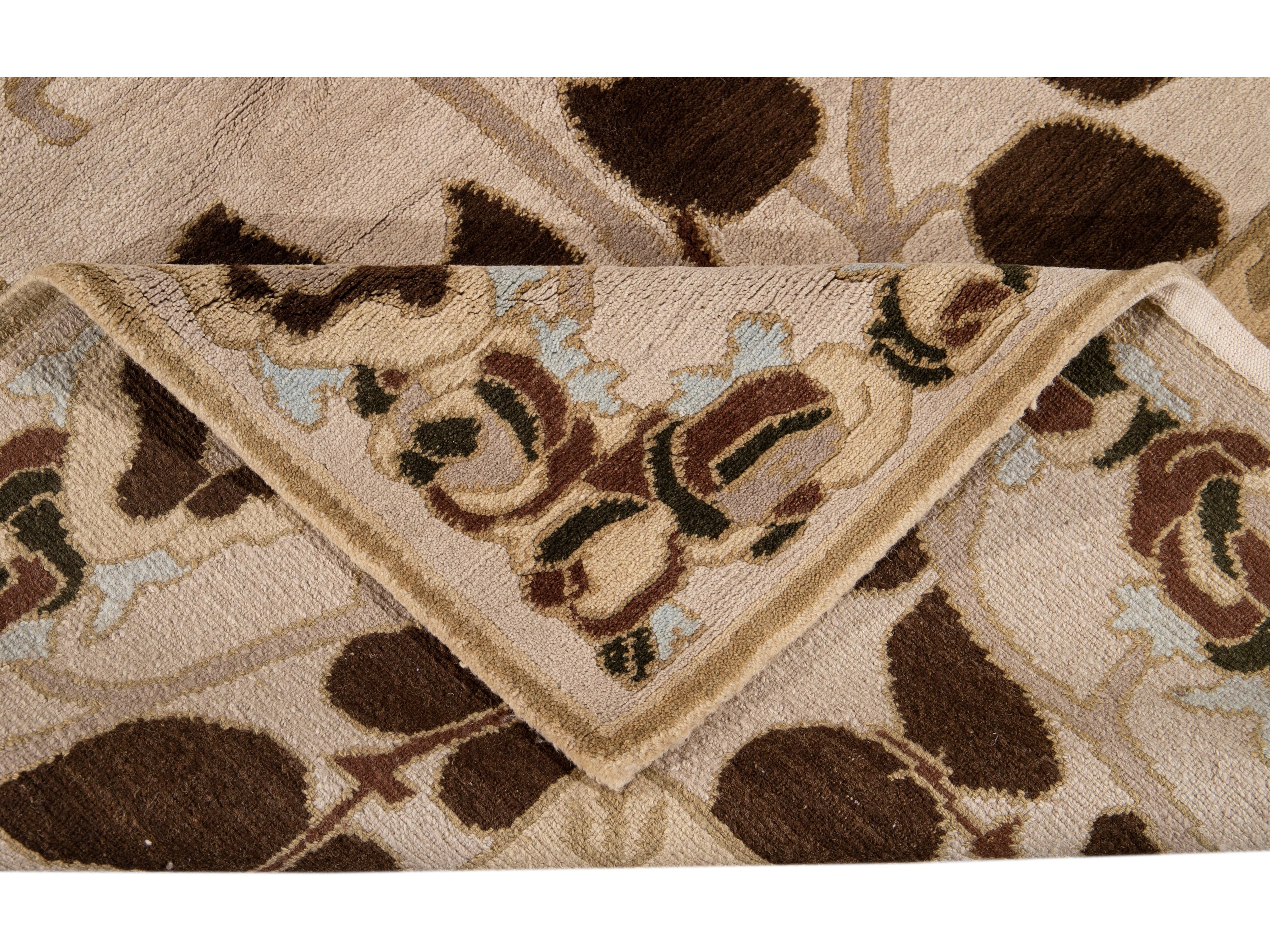 Modern Art & Crafts Style Wool Rug 9 X 12