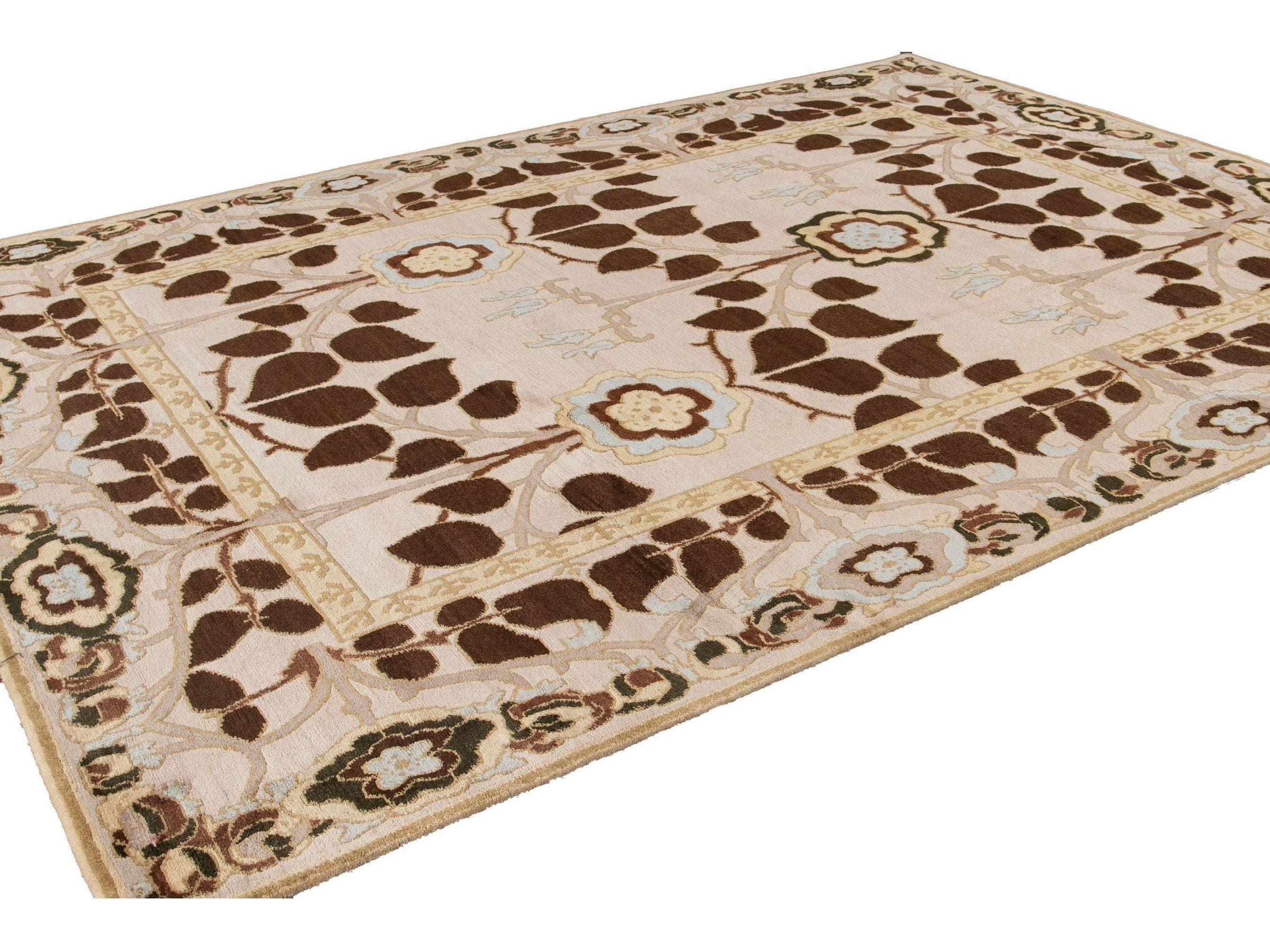 Modern Art & Crafts Style Wool Rug 9 X 12