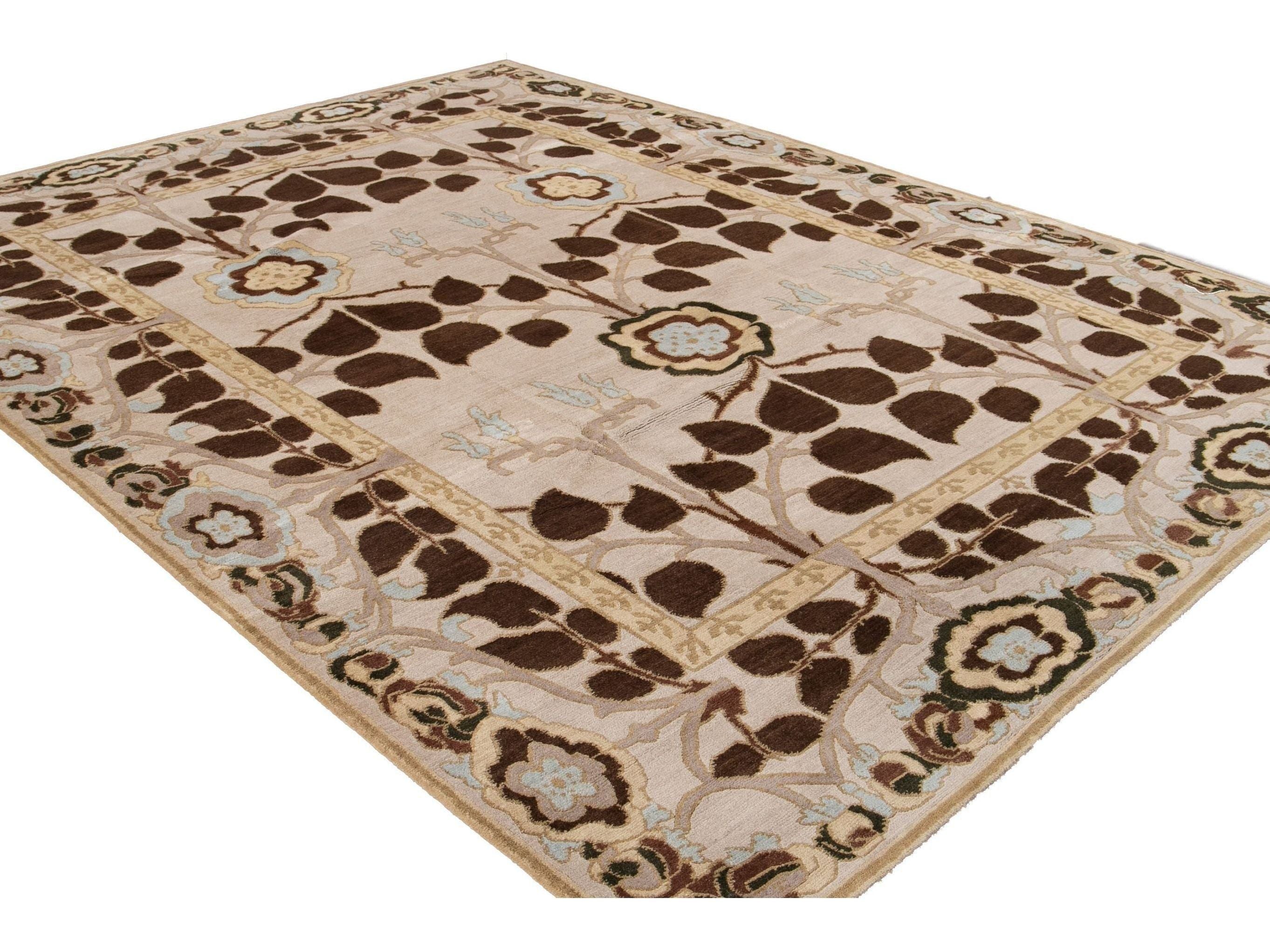 Modern Art & Crafts Style Wool Rug 9 X 12