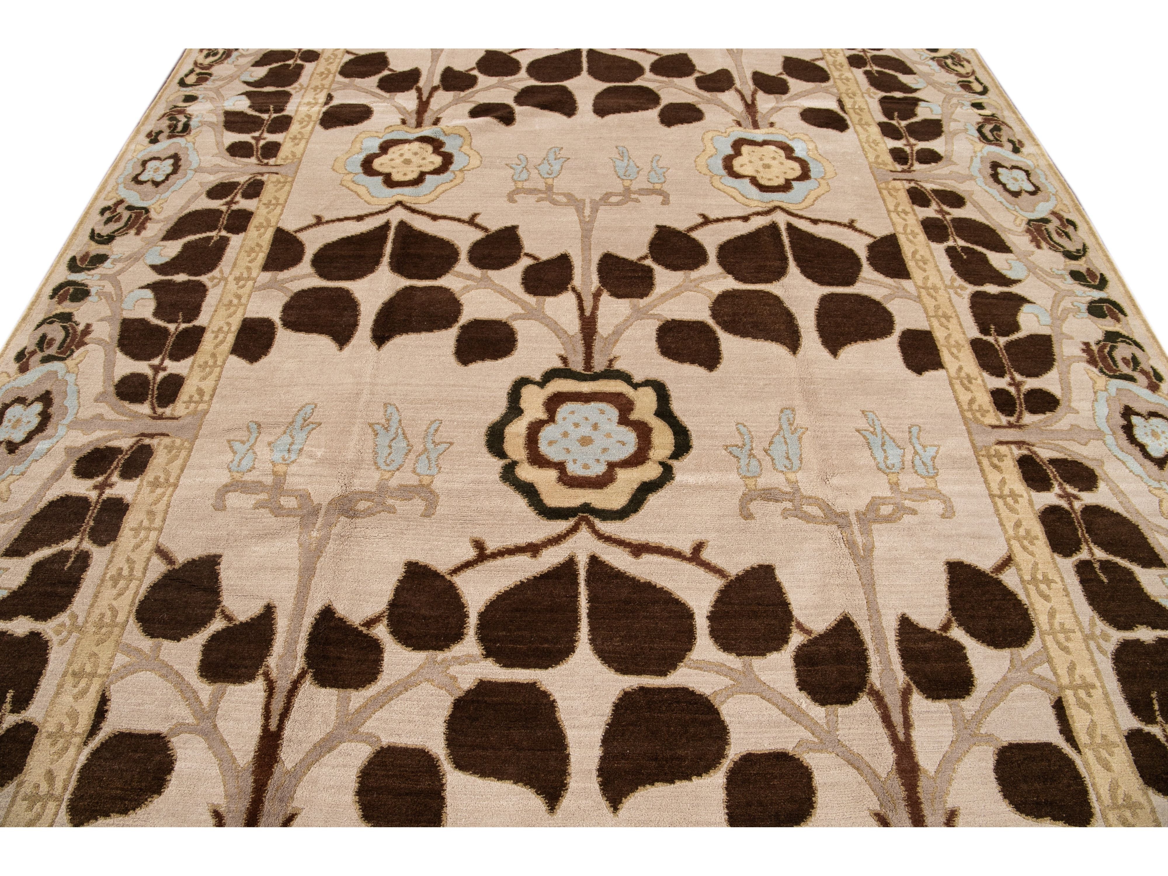 Modern Art & Crafts Style Wool Rug 9 X 12