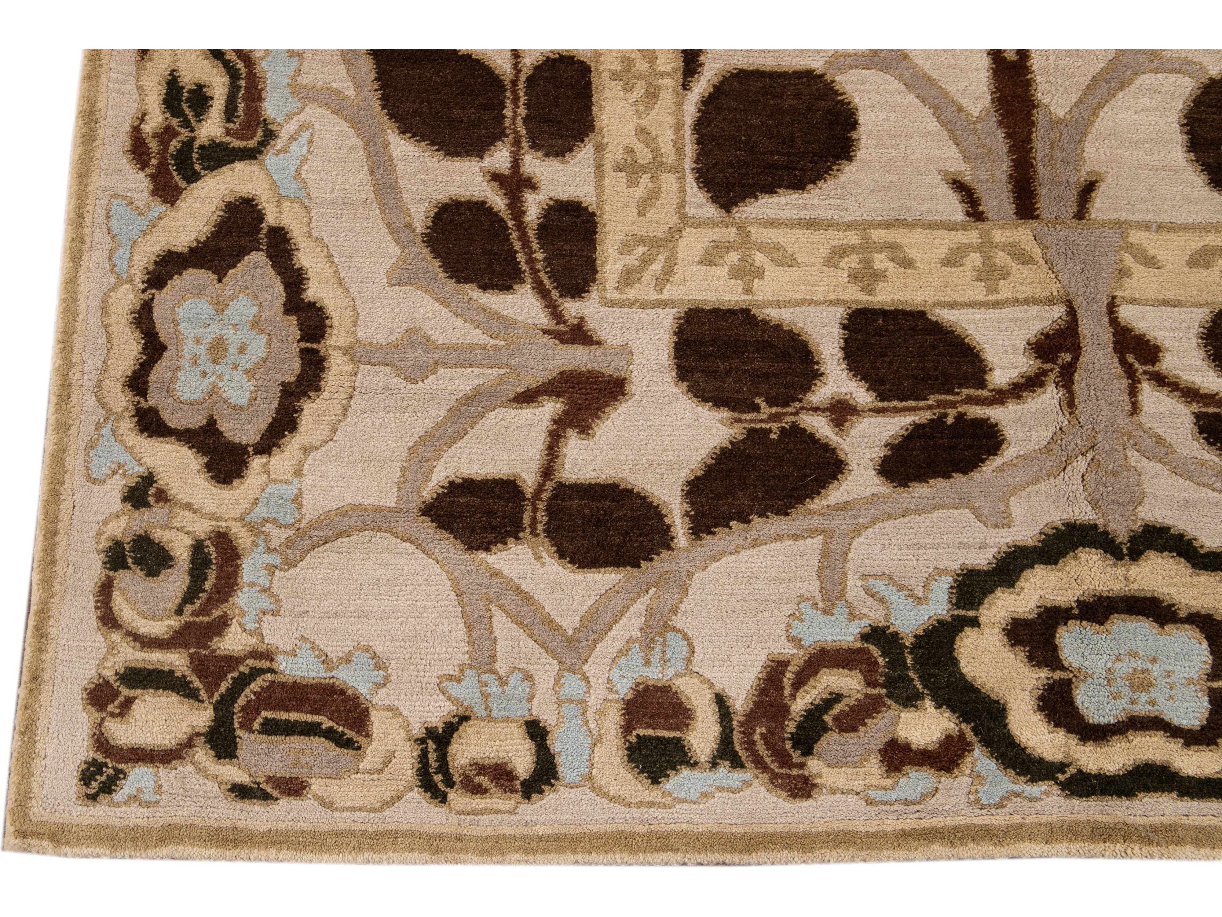 Modern Art & Crafts Style Wool Rug 9 X 12
