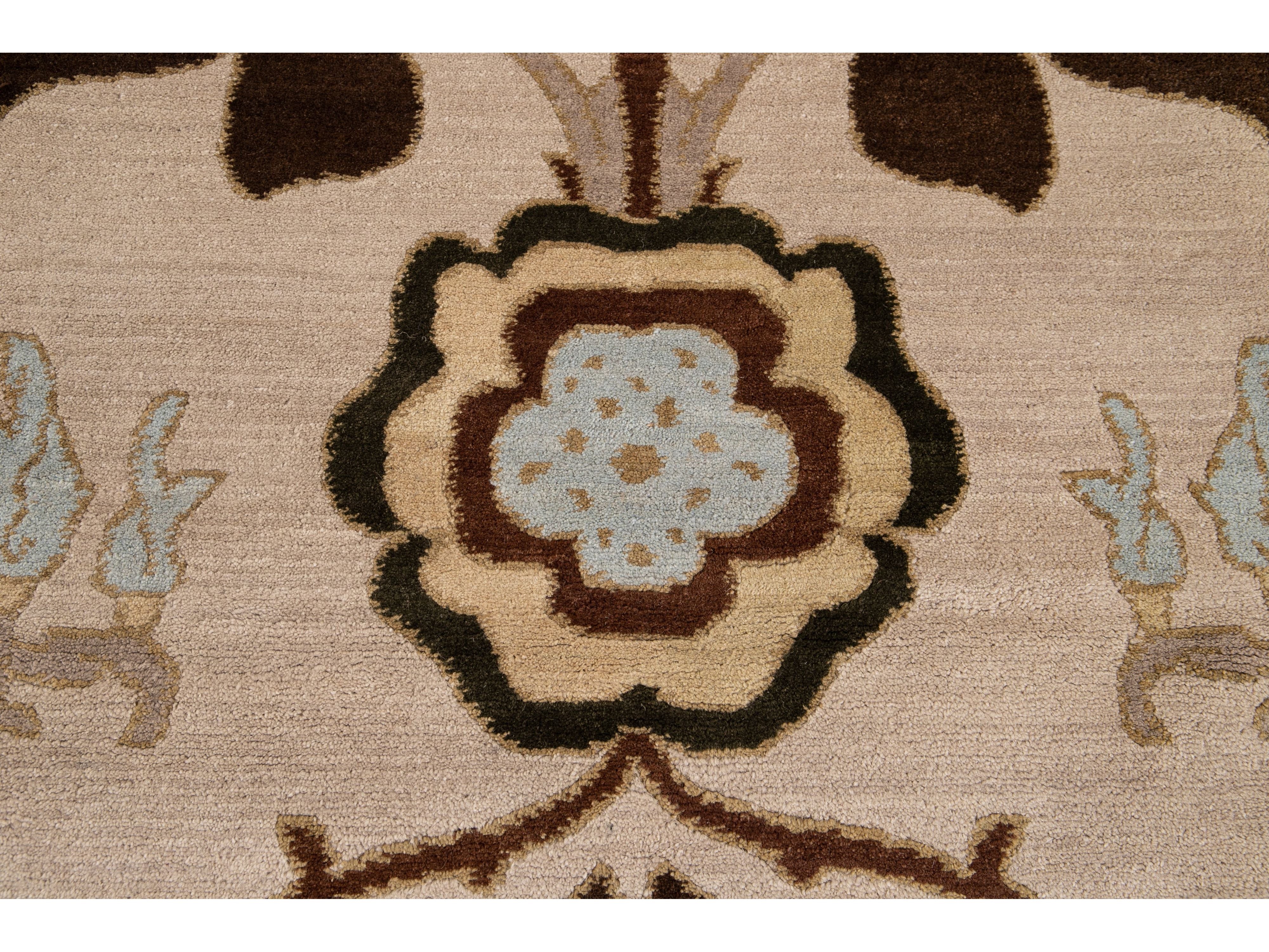 Modern Art & Crafts Style Wool Rug 9 X 12