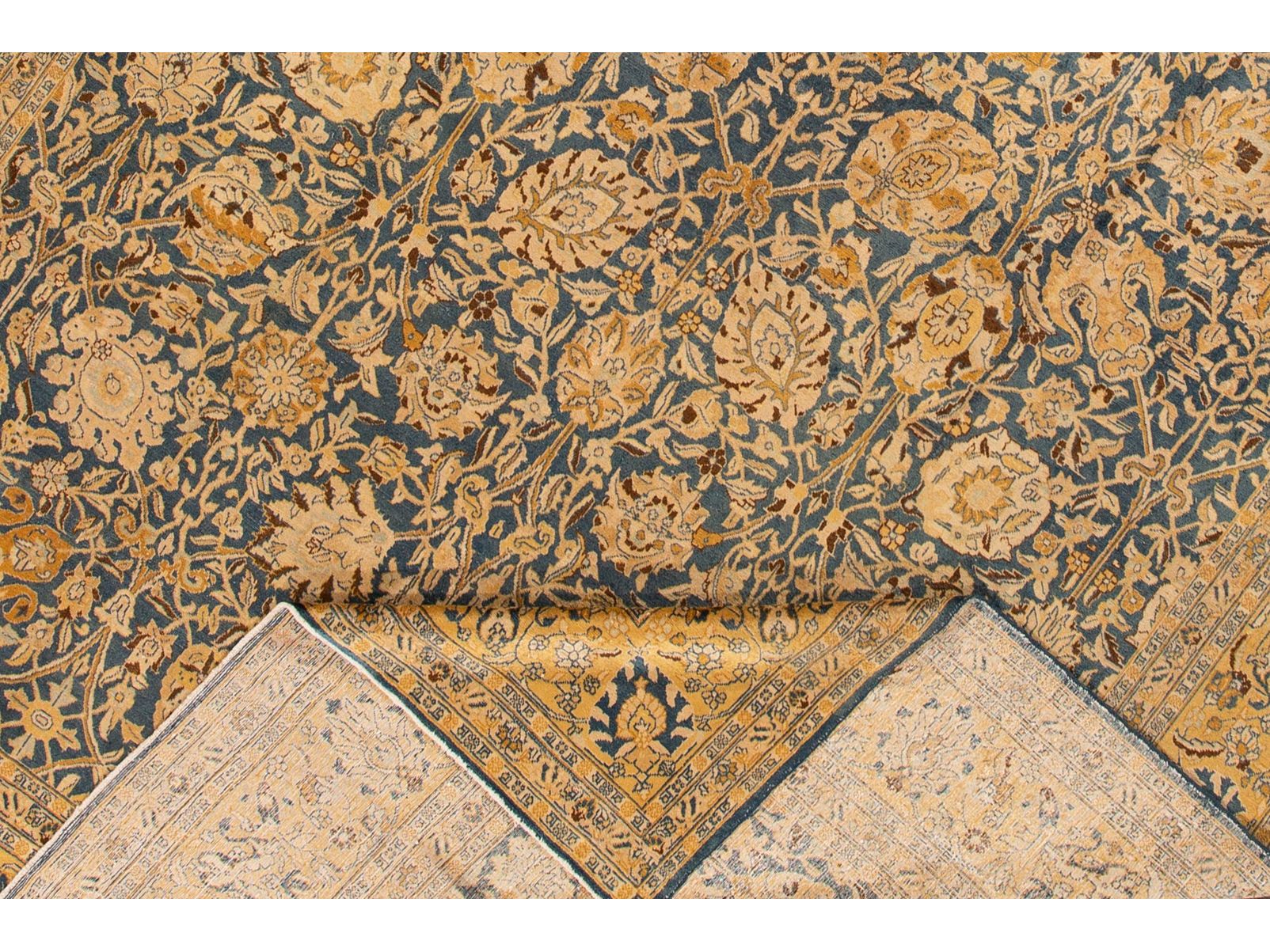 Blue Antique Persian Tabriz Handmade Allover Floral Oversize Wool Rug