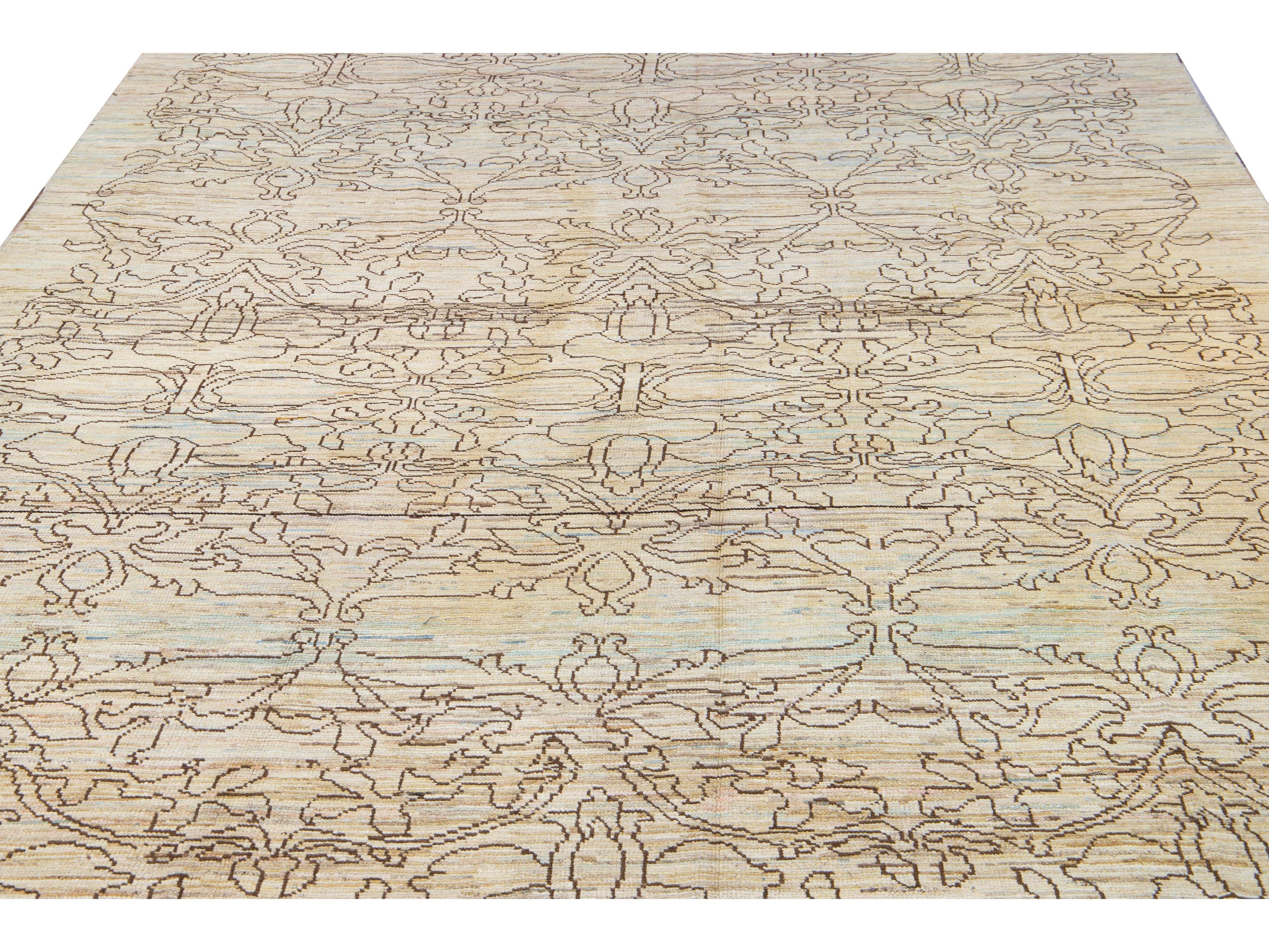 Modern Oushak Handmade Tribal Beige Wool Rug