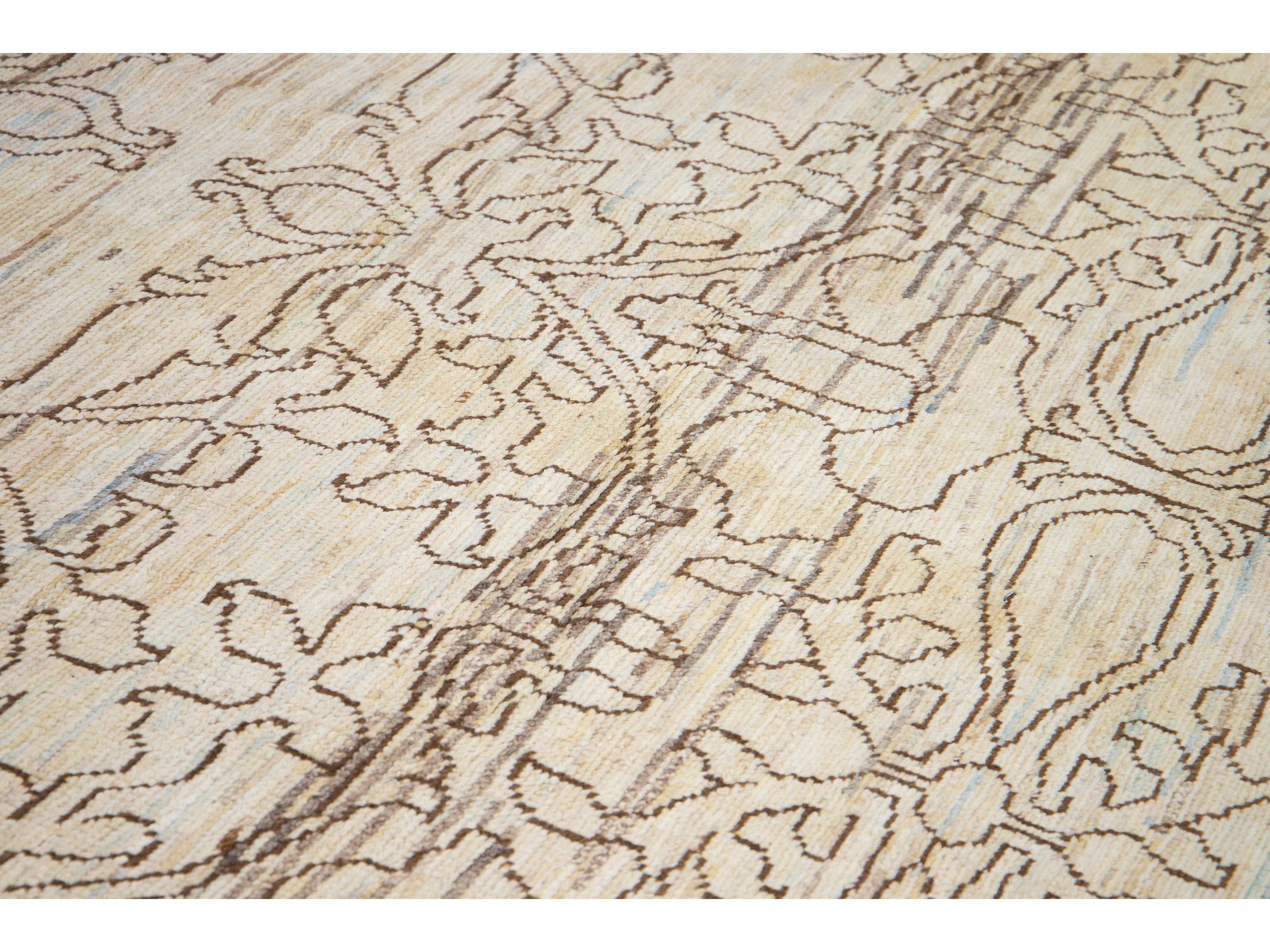 Modern Oushak Handmade Tribal Beige Wool Rug