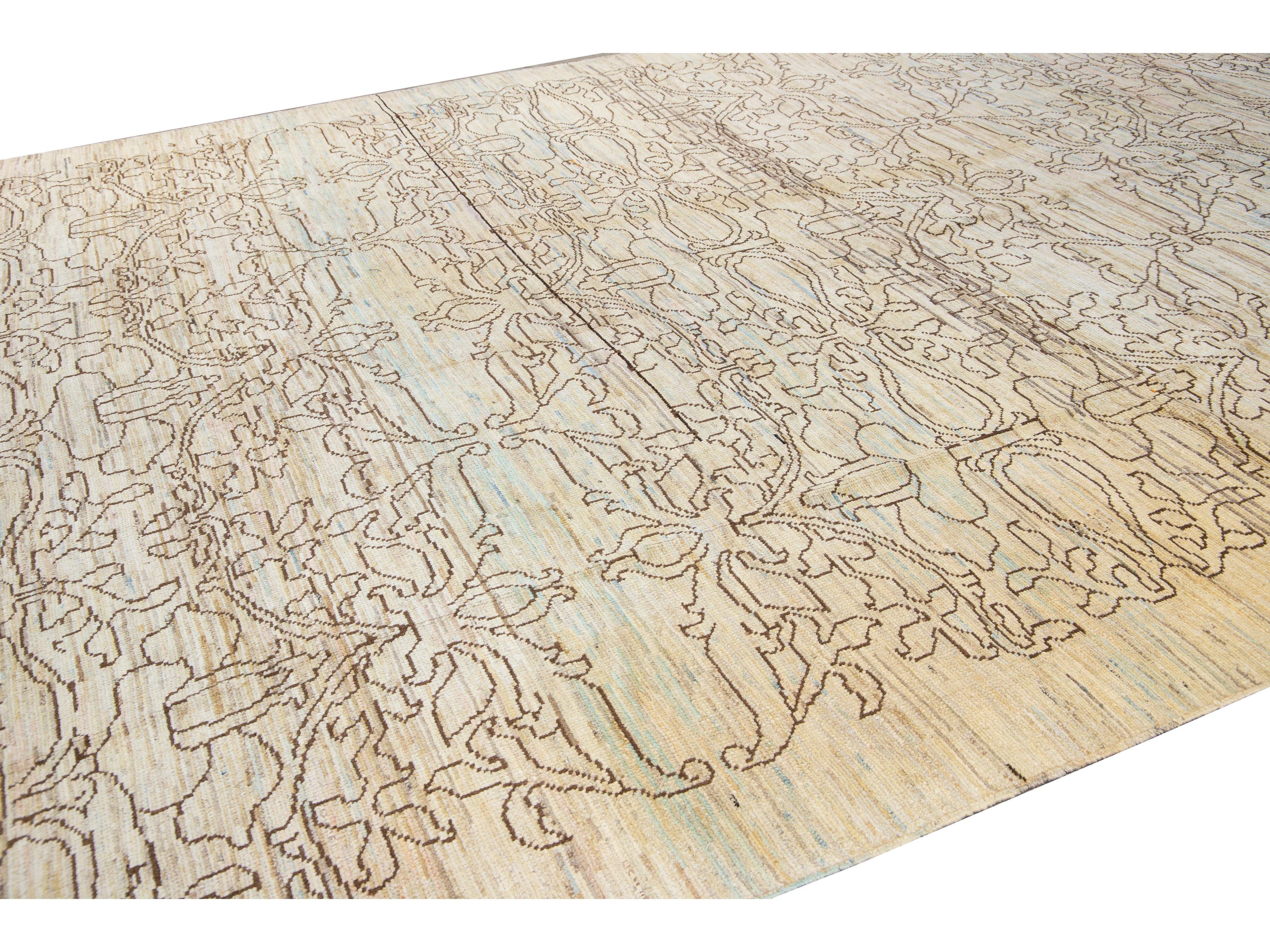 Modern Oushak Handmade Tribal Beige Wool Rug