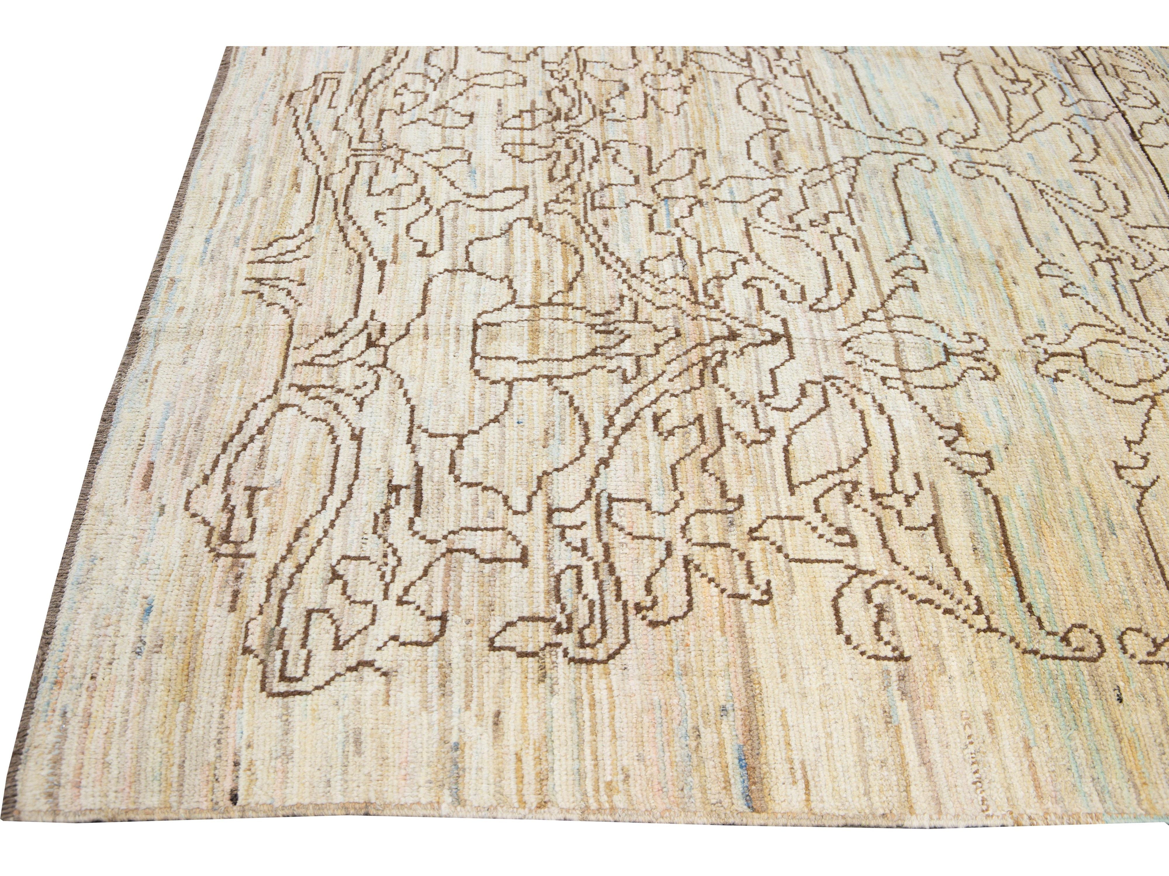 Modern Oushak Handmade Tribal Beige Wool Rug