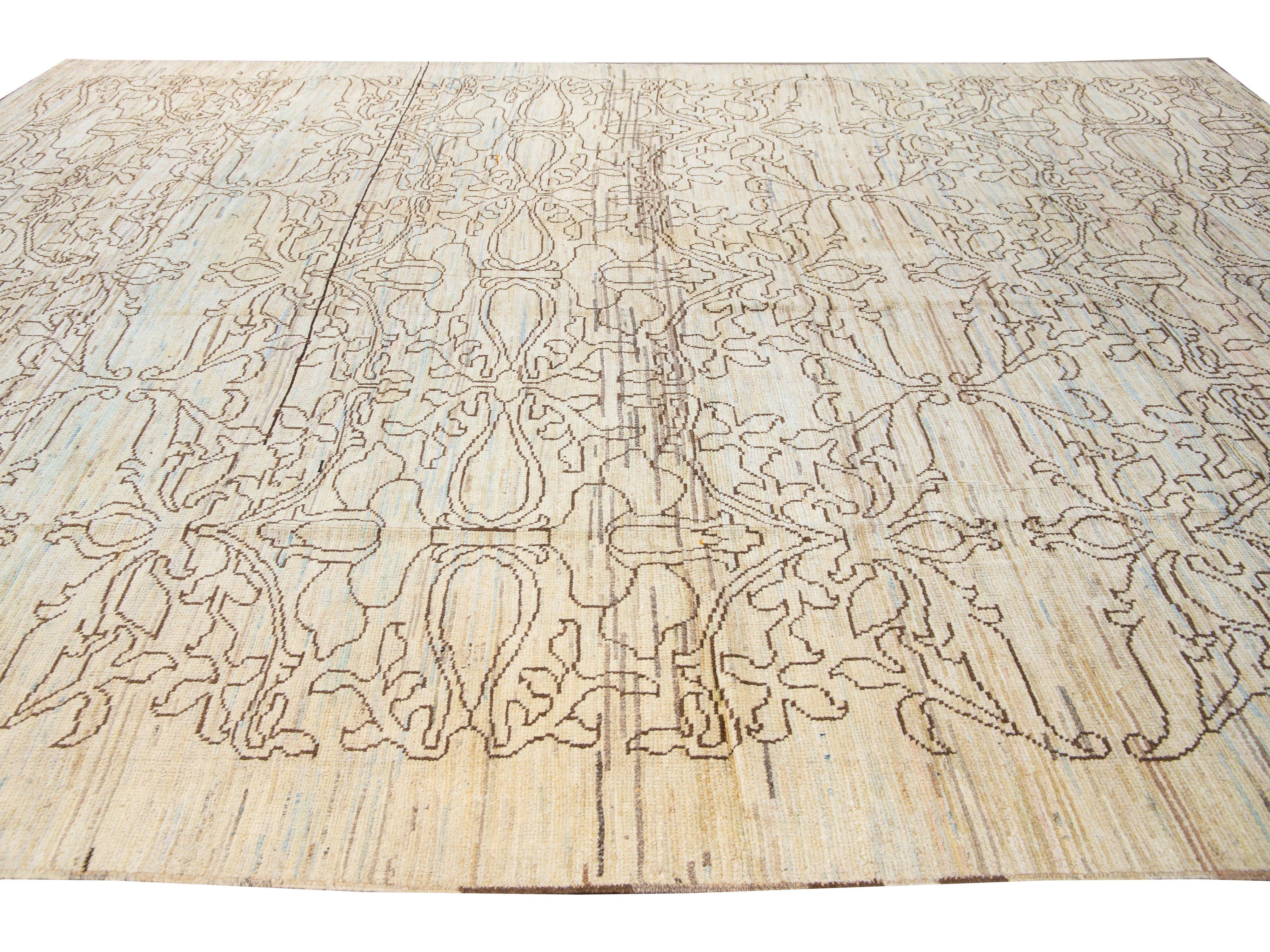Modern Oushak Handmade Tribal Beige Wool Rug