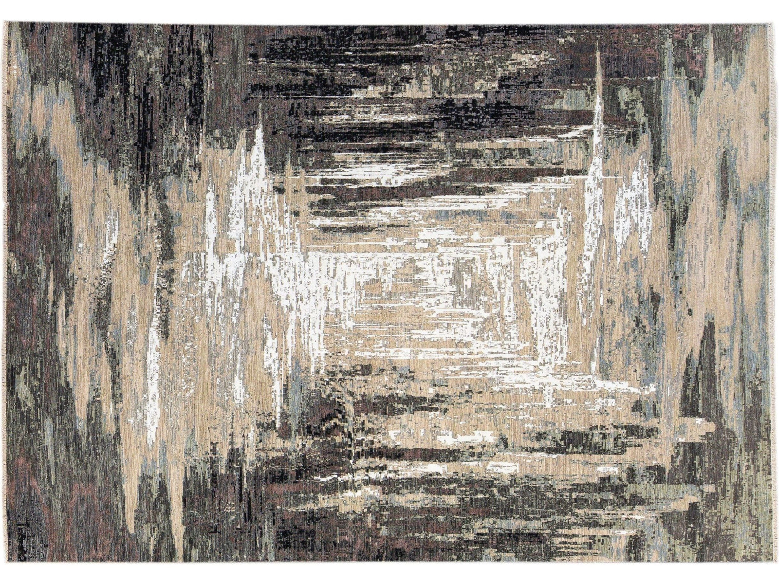 Modern Abstract Wool and Silk Rug 10 X 14