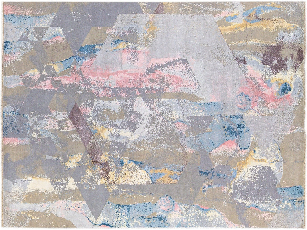 Modern Abstract Wool and Silk Rug 9 X 12