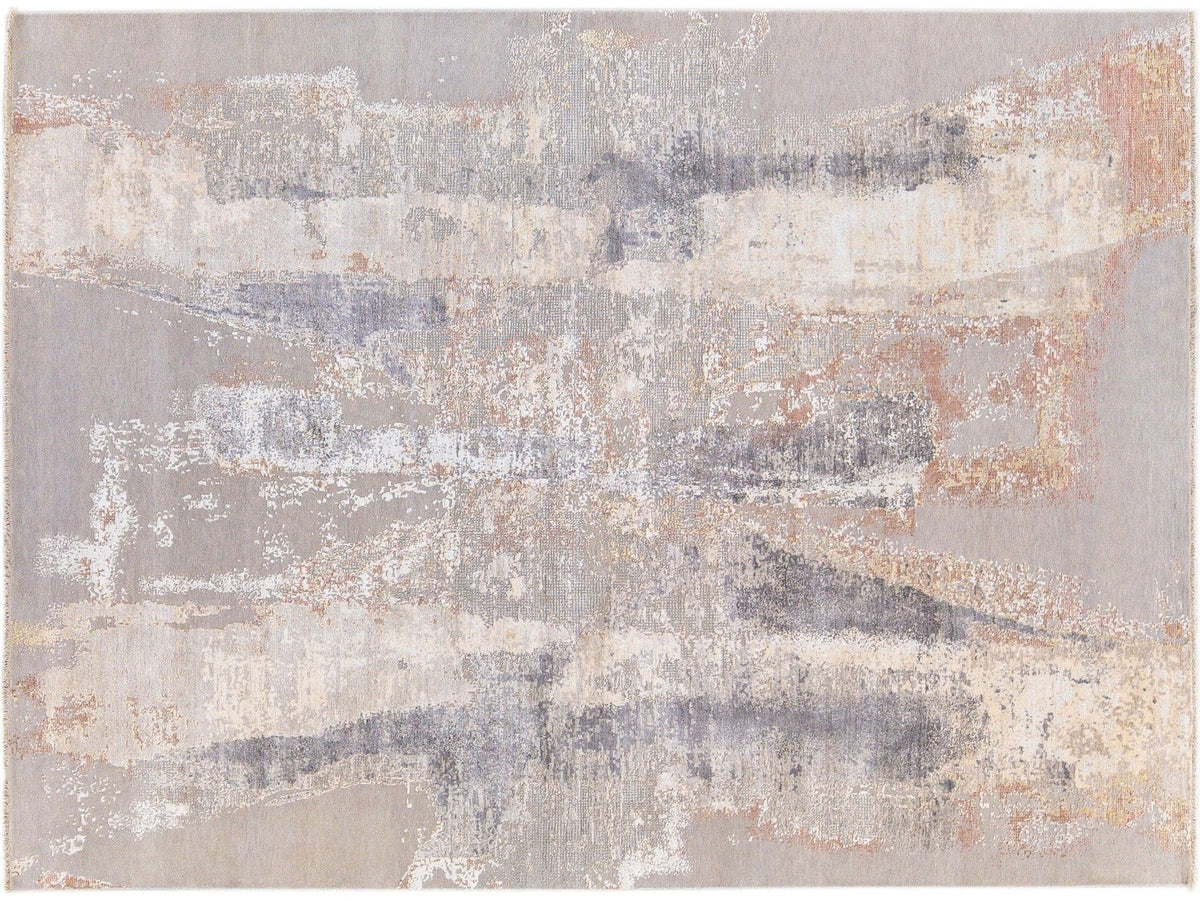 Modern Abstract Wool and Silk Rug 9 X 12