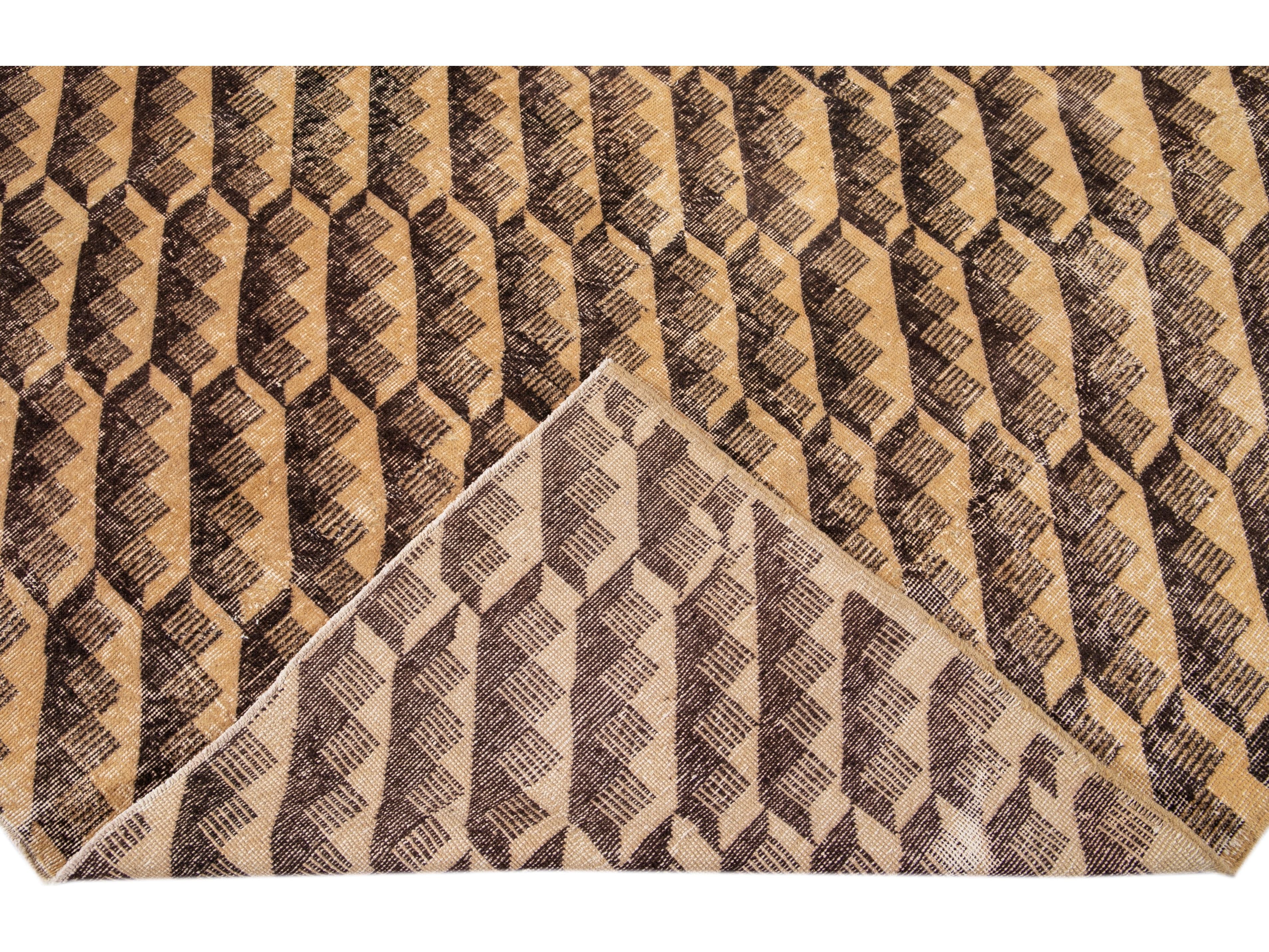 Vintage Turkish Deco Wool Rug 7 X 10