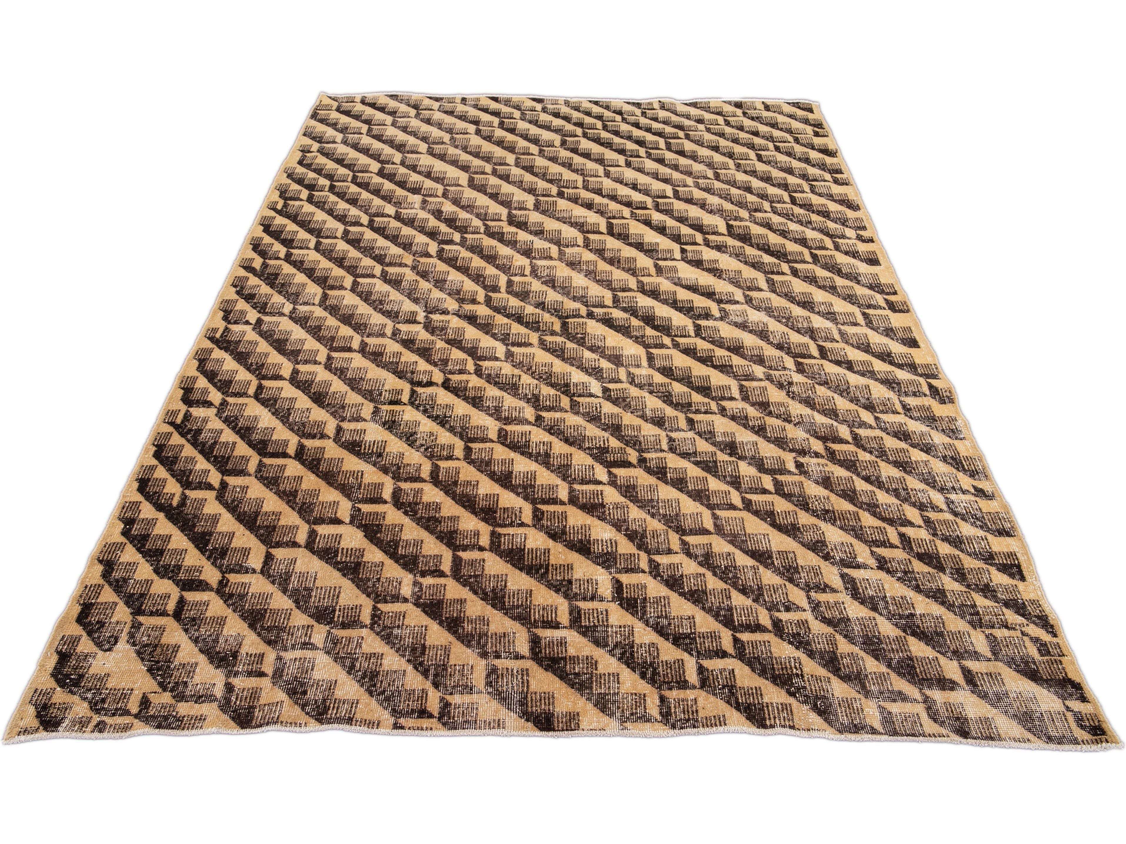 Vintage Turkish Deco Wool Rug 7 X 10