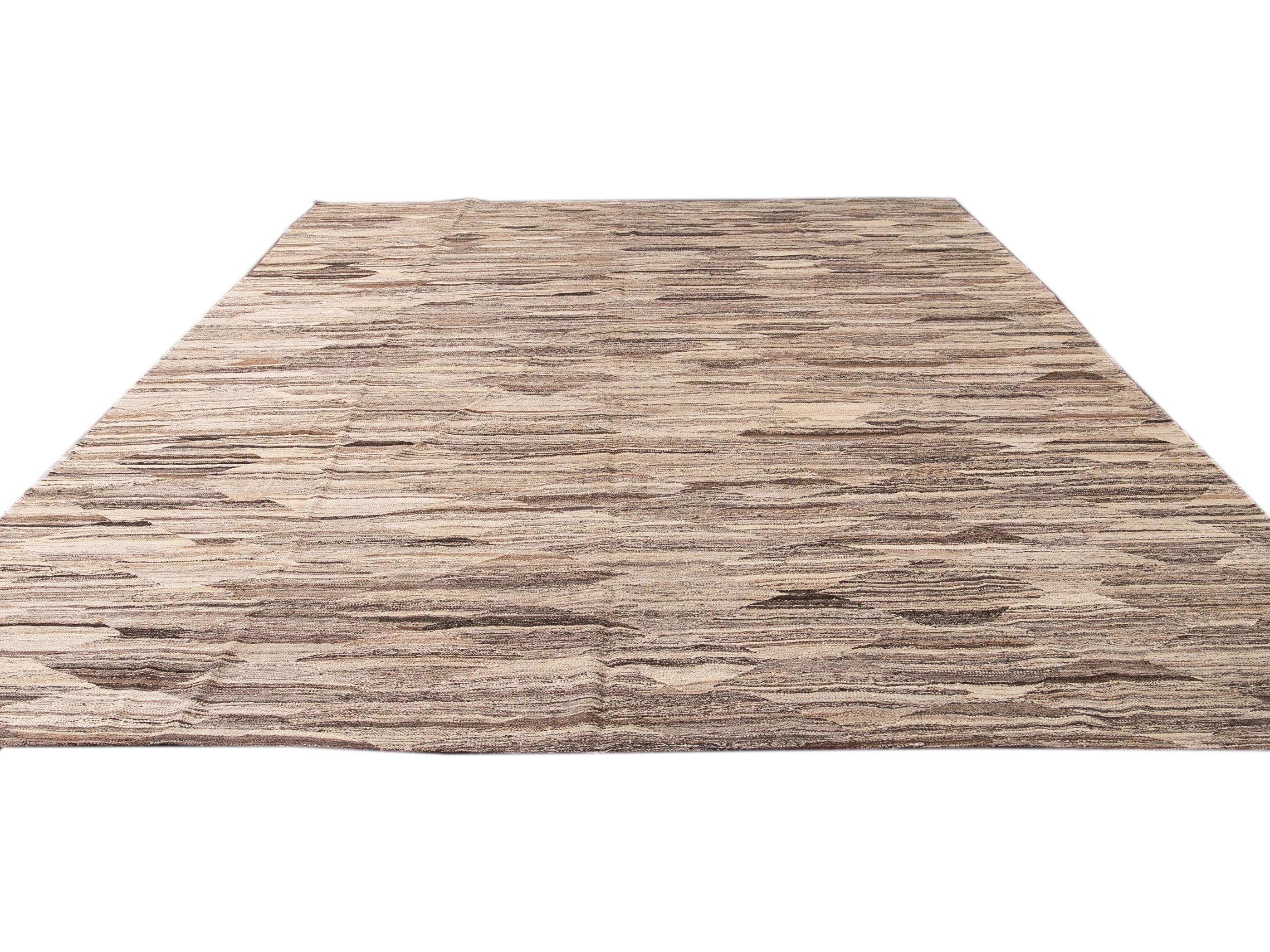 Modern Abstract Kilim Flatweave Beige Oversize Wool Rug