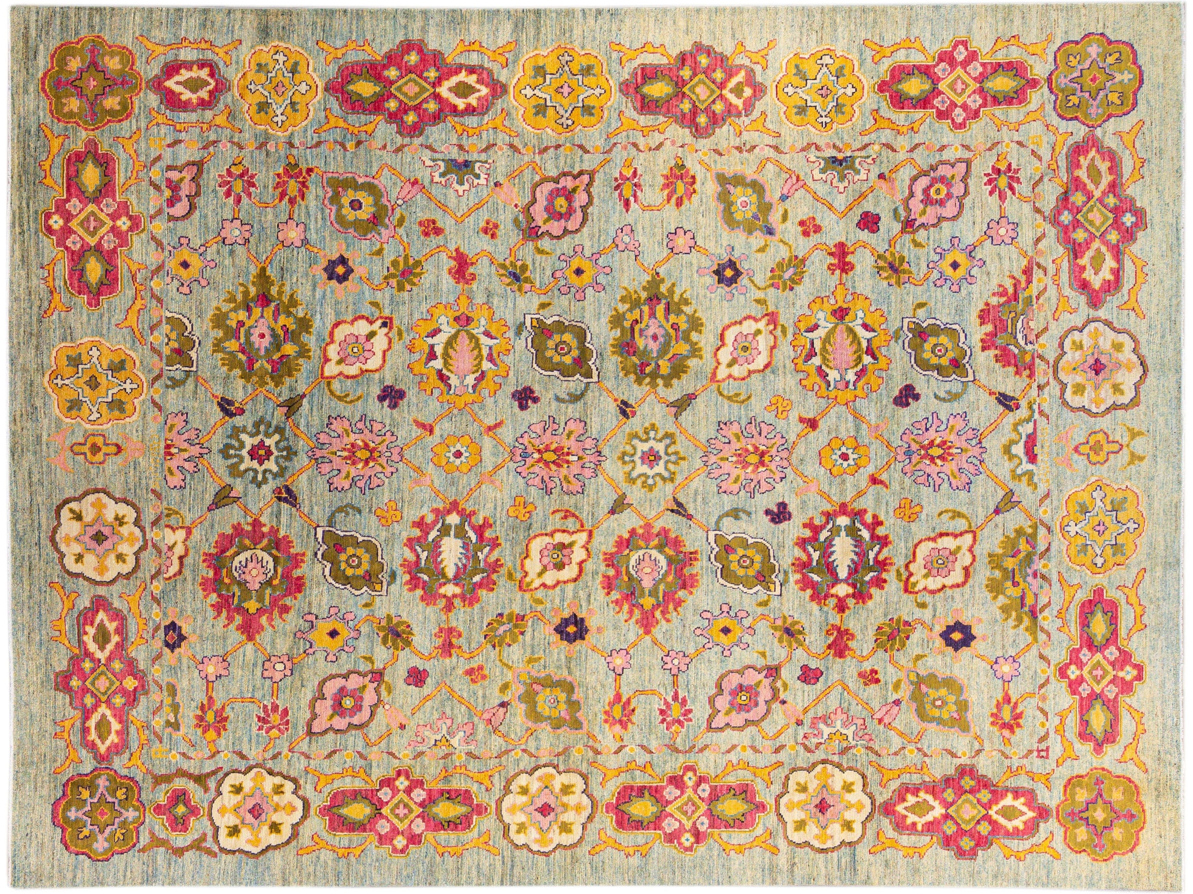 Modern Oushak Handmade Tribal Floral Multicolor Oversize Wool Rug