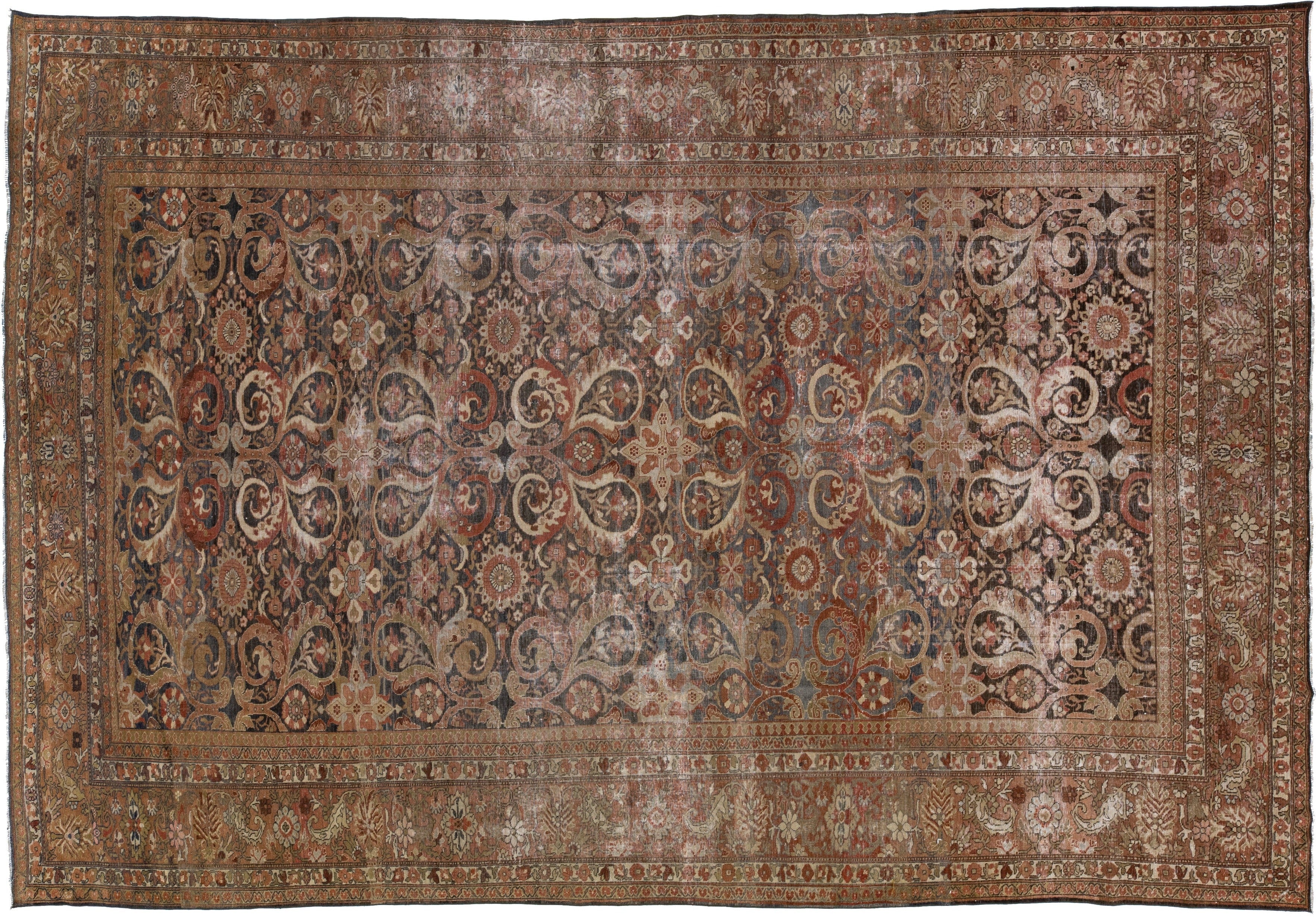Antique Persian Tabriz Handmade Allover Design Rust Wool Rug