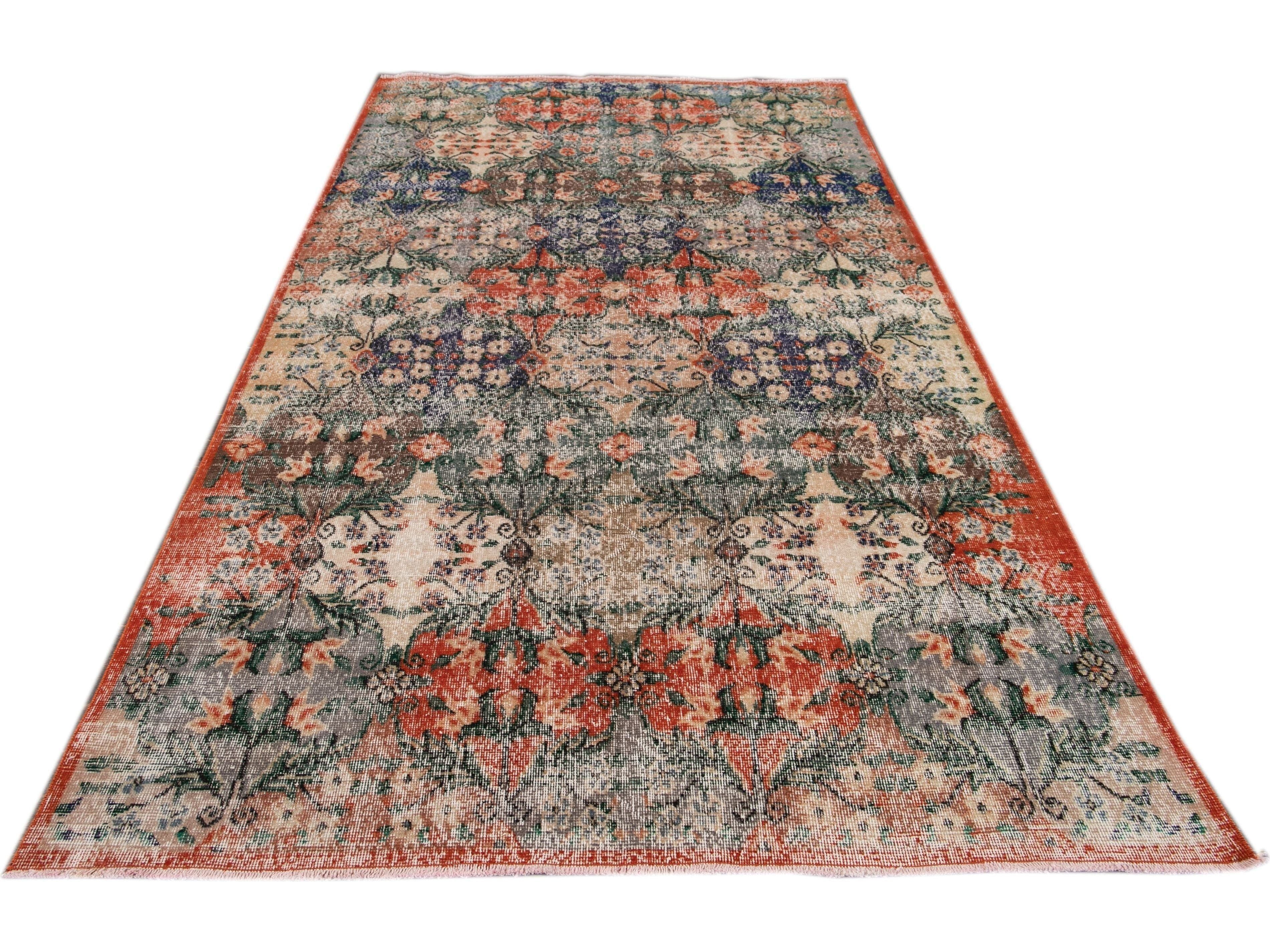 Vintage Turkish Deco Wool Rug 6 X 10