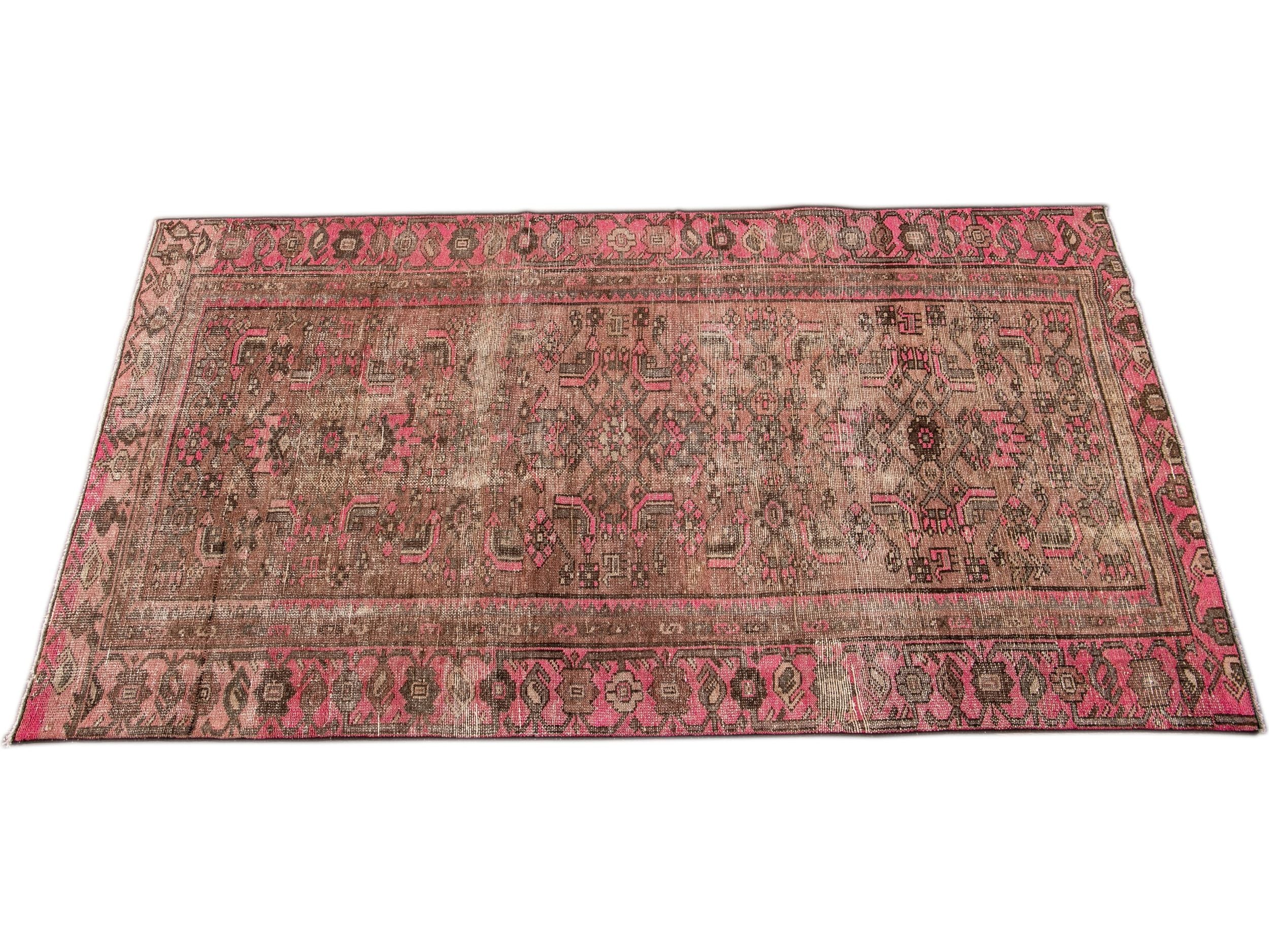 Vintage Shabby Chic Handmade Peach Wool Rug