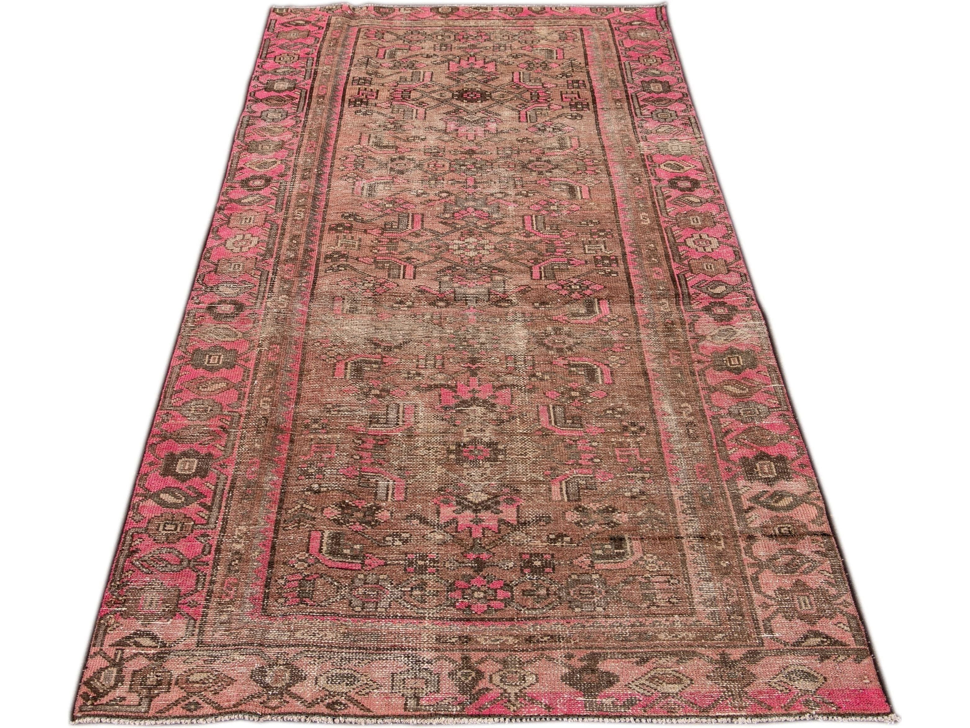 Vintage Shabby Chic Handmade Peach Wool Rug