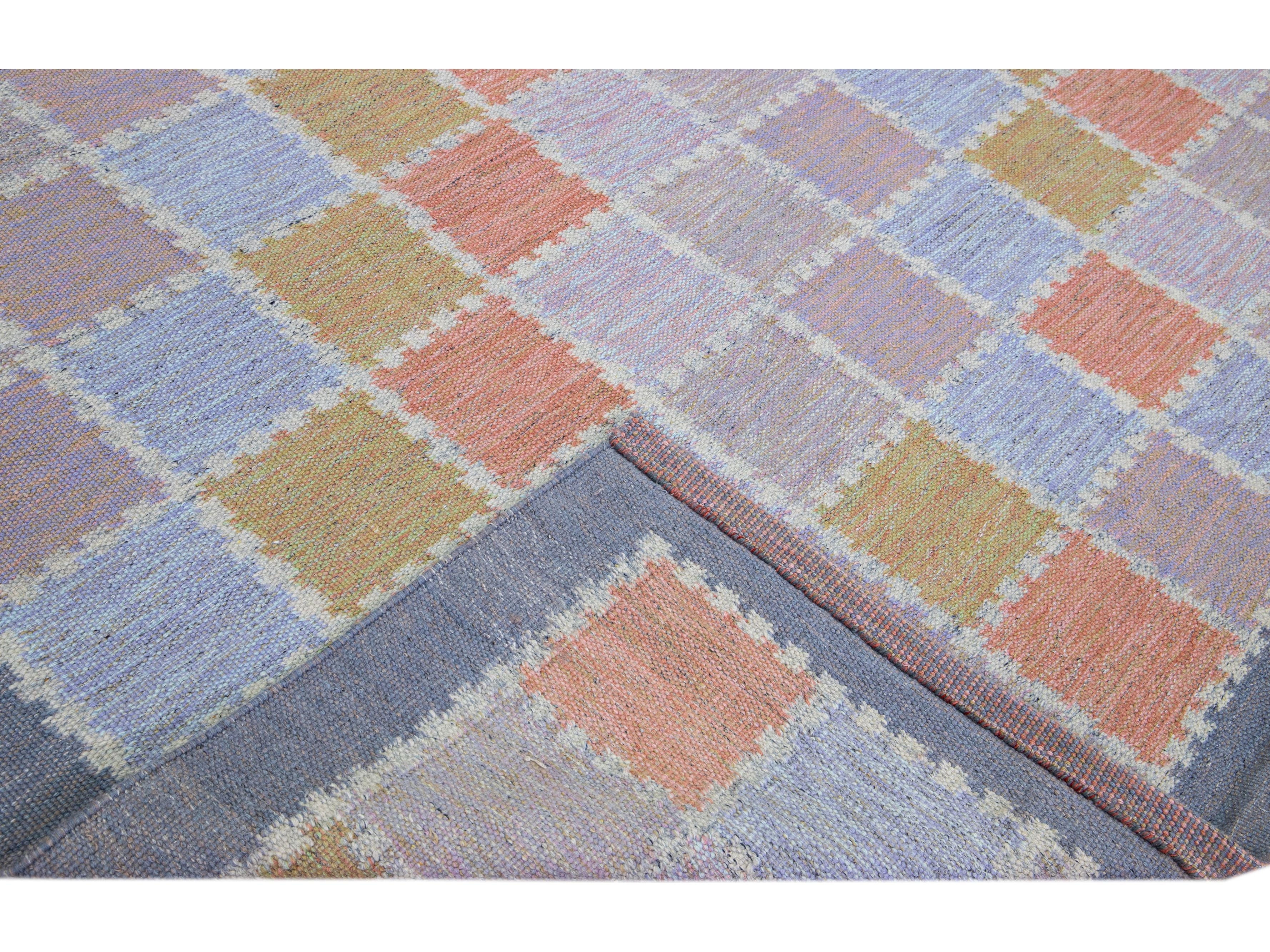 Modern Scandinavian Multicolor Handmade Geometric Room Size Wool Rug