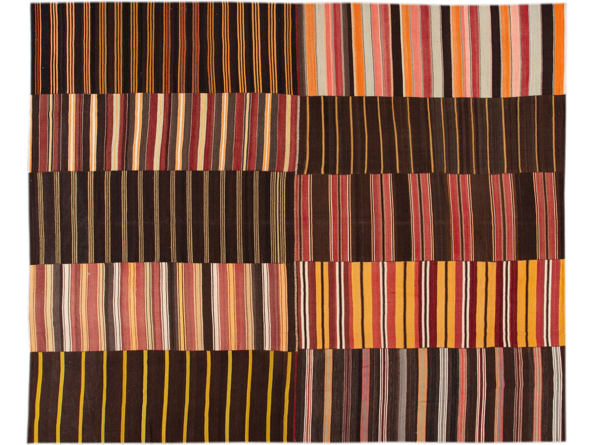 Mid-Century Striped Flatweave Wool Rug 12 X 15