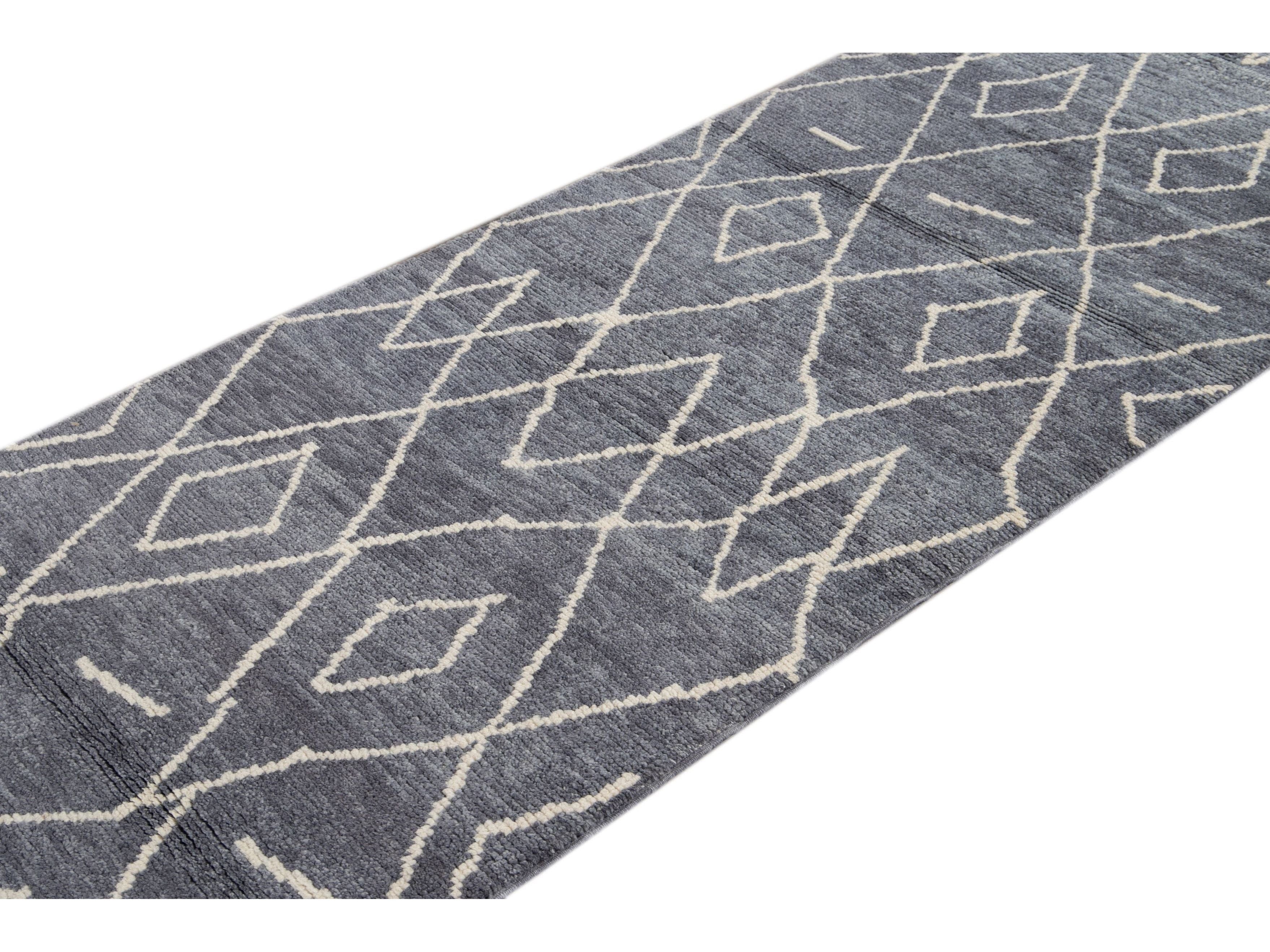 Modern Moroccan Wool Runner 3 X 13