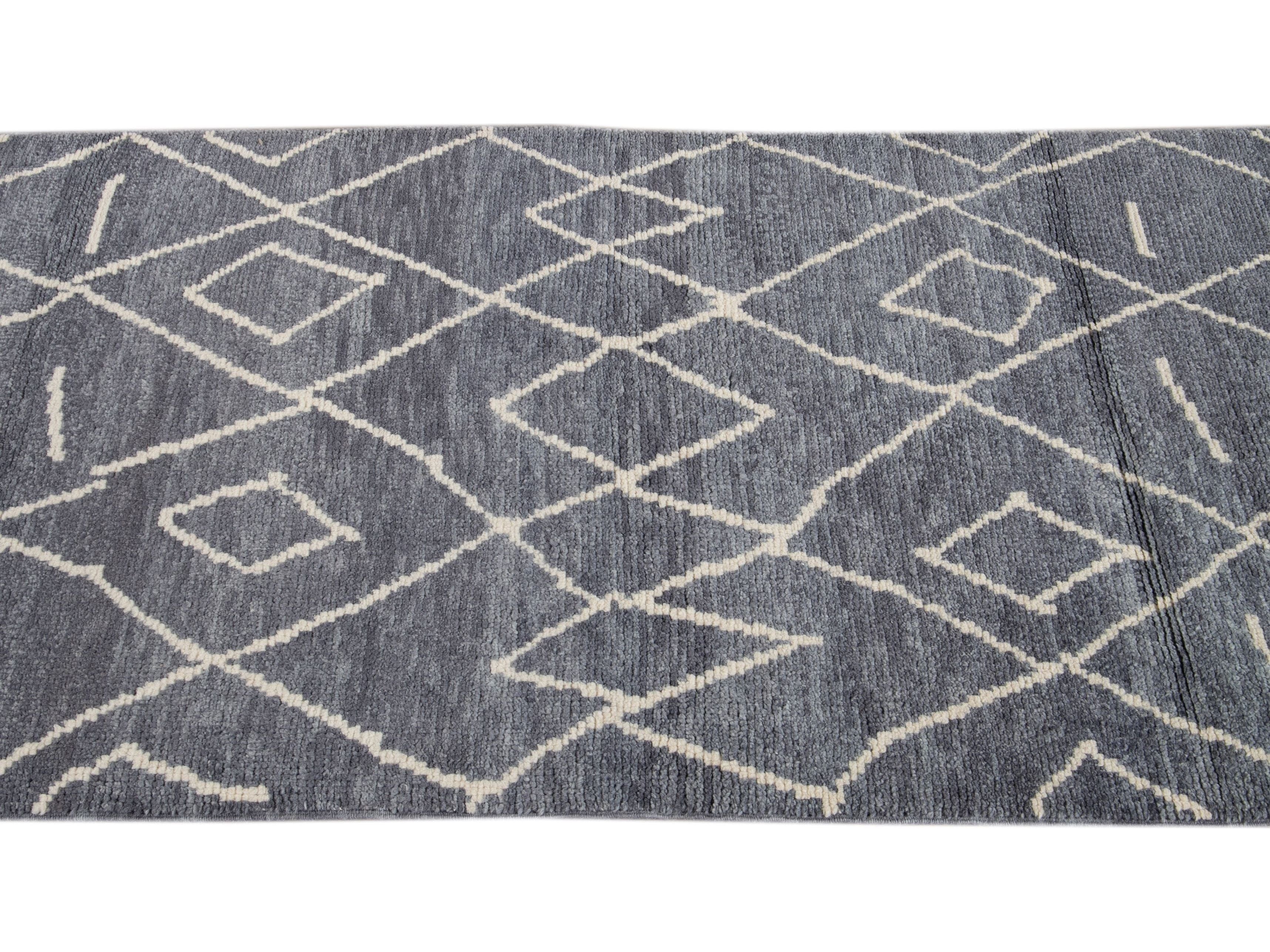 Modern Moroccan Wool Runner 3 X 13