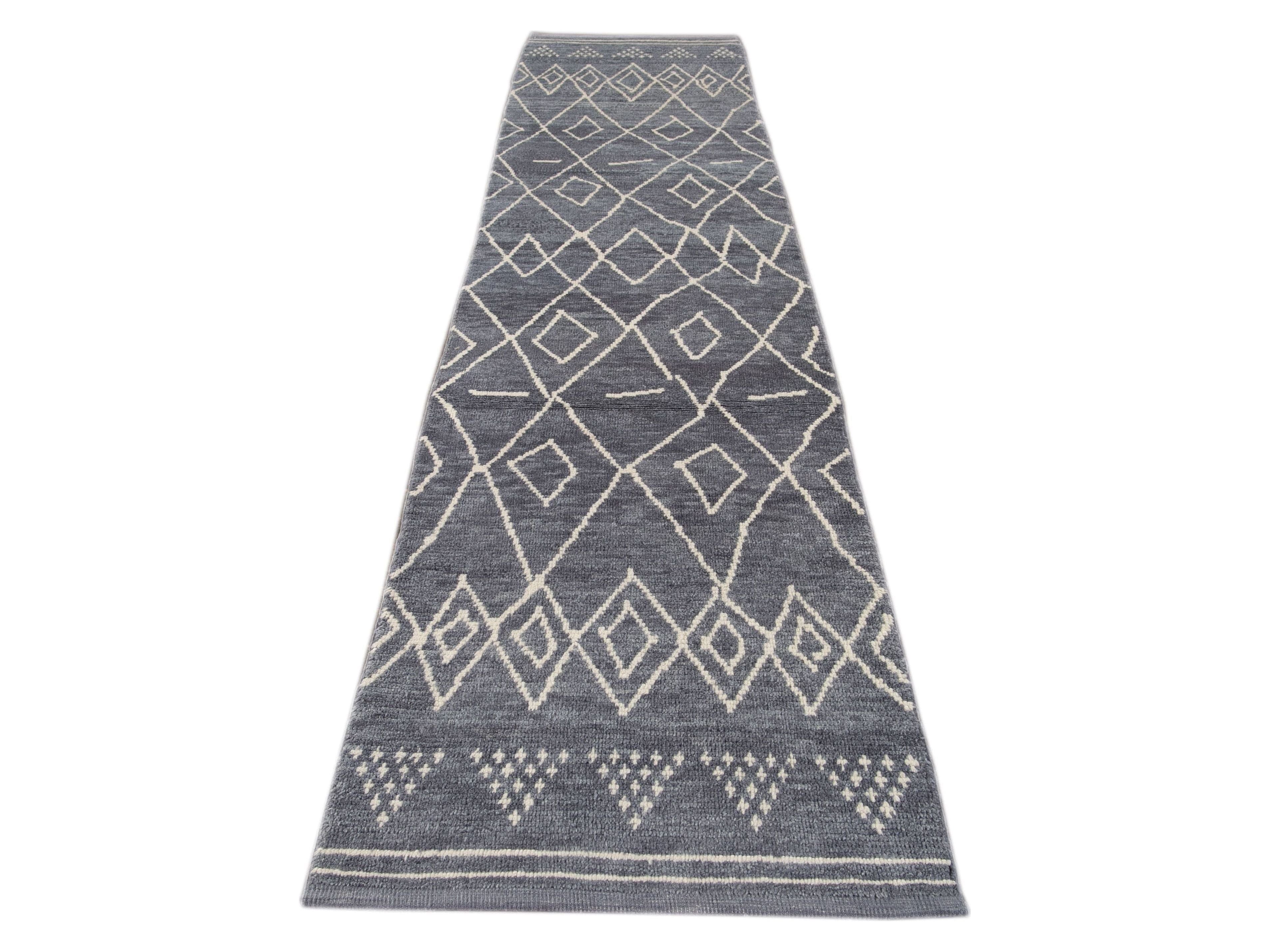 Modern Moroccan Wool Runner 3 X 13