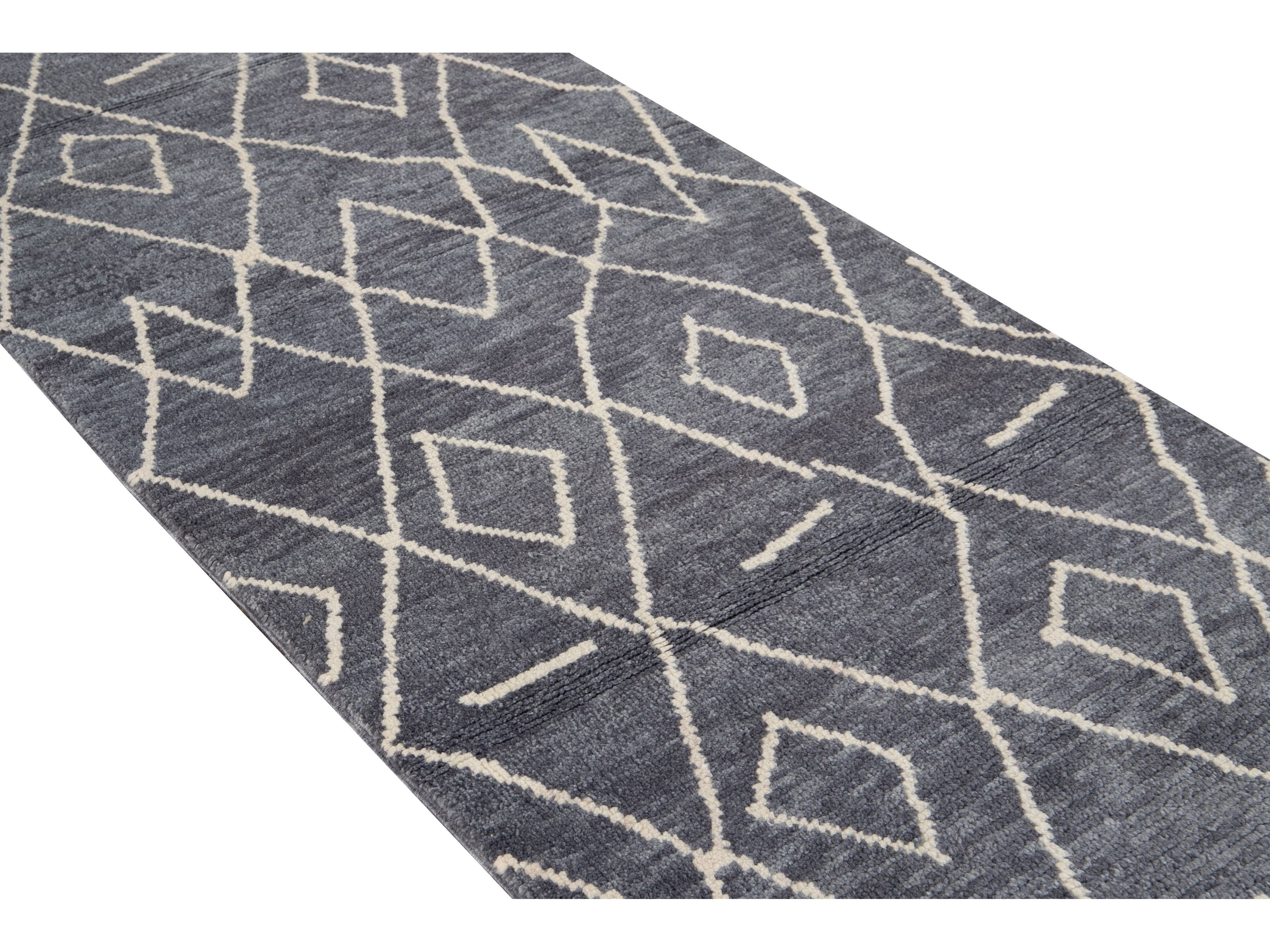 Modern Moroccan Wool Runner 3 X 13